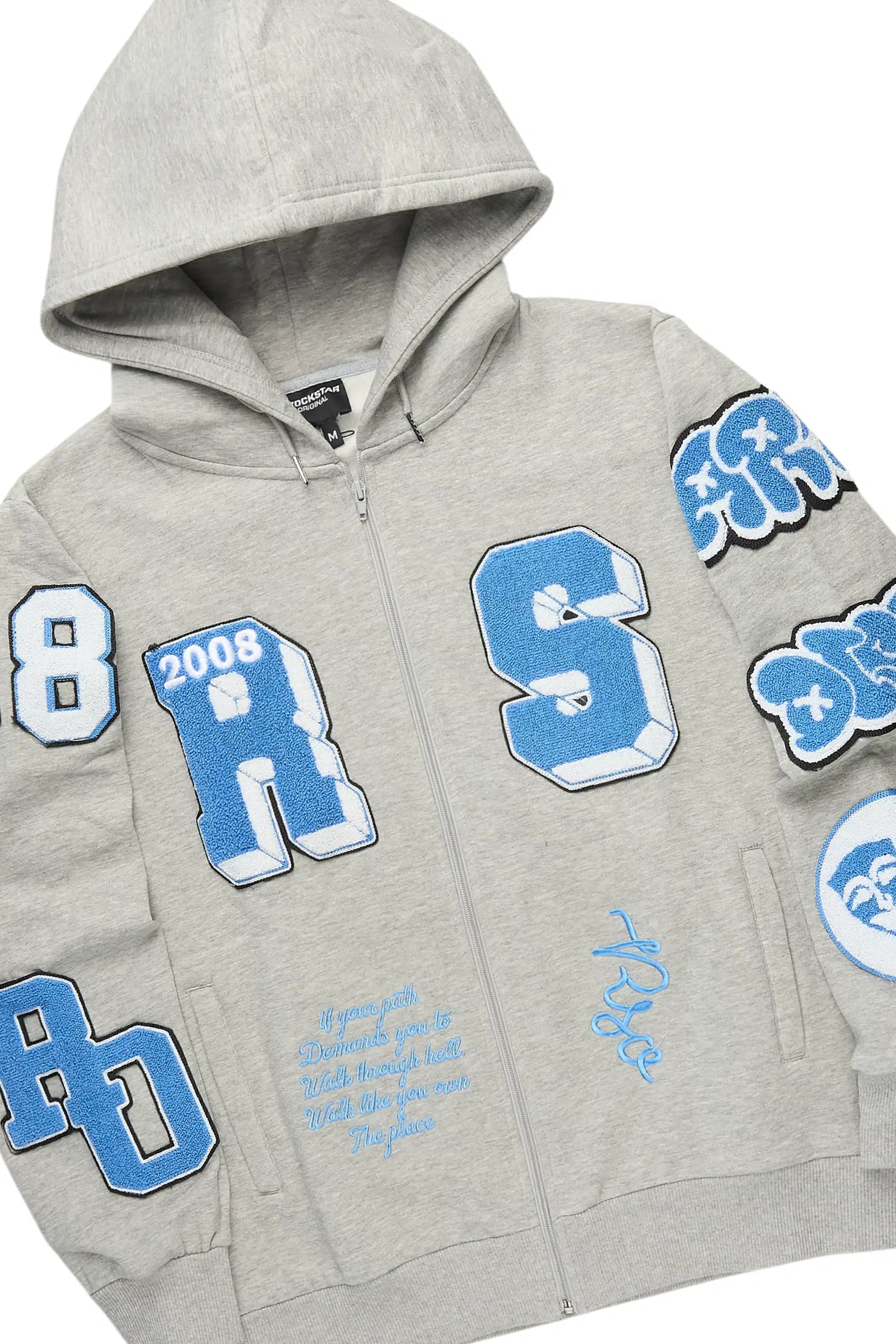 Leslaw Heather Grey Zip Up Hoodie Stacked Track Set