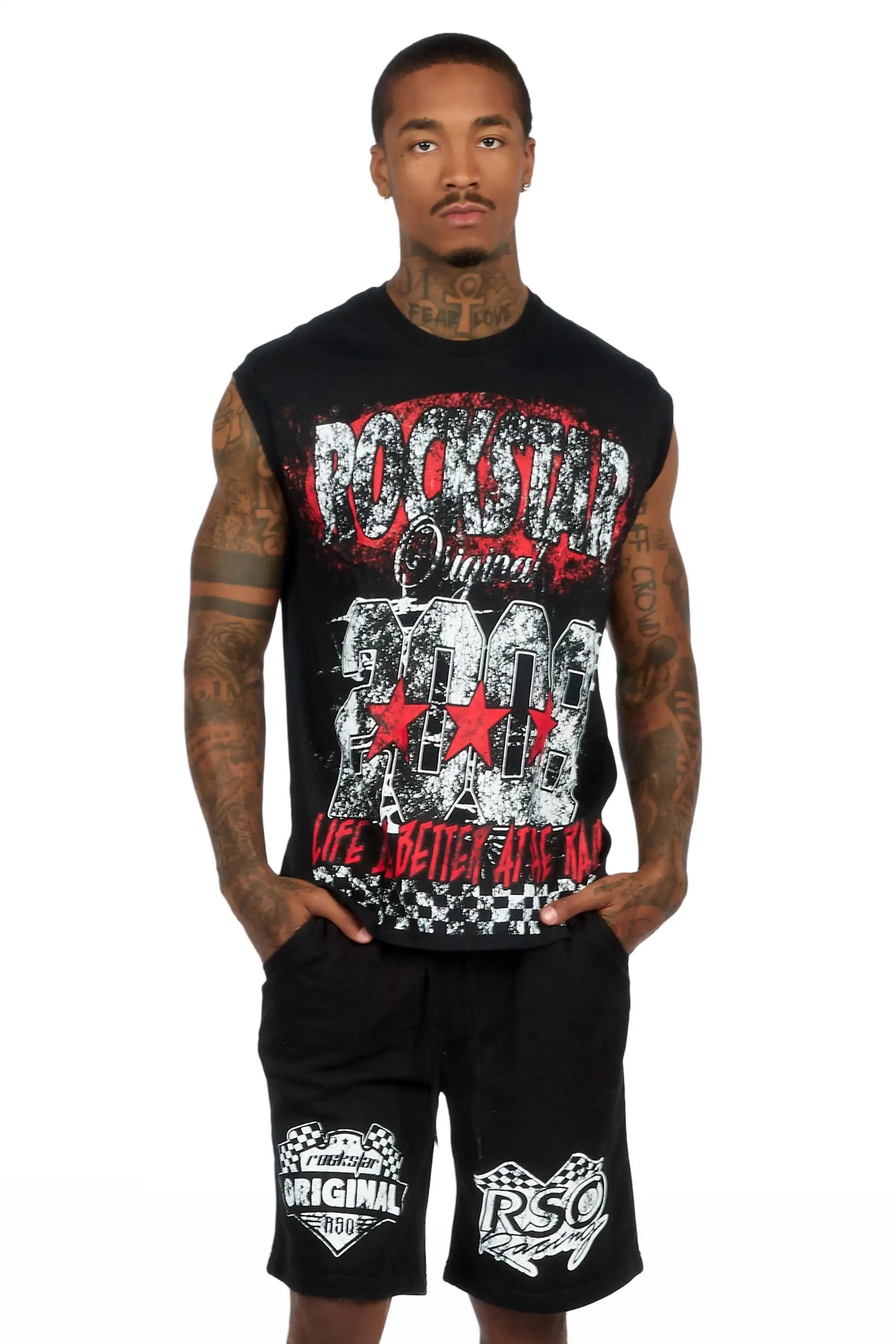 Racing Grung Black Graphic Cut Sleeve T-Shirt Short Set