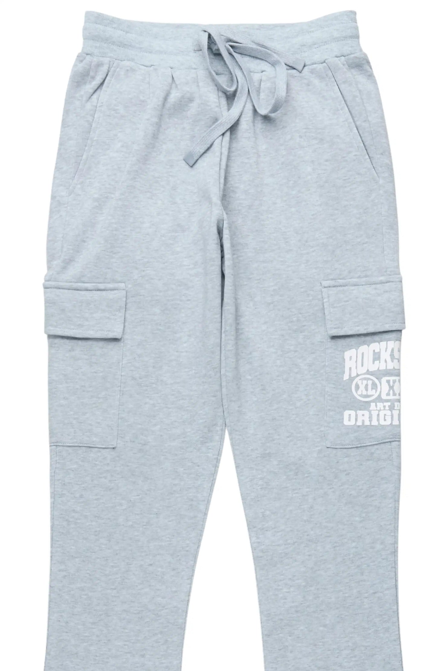 Elandira Heather Grey Cargo Stacked Track Pant