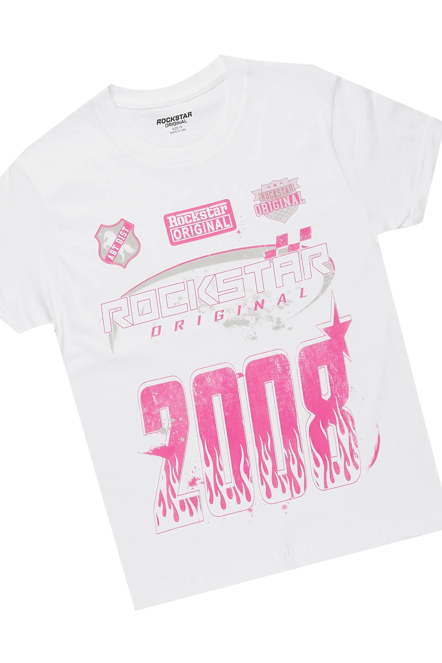 Girls Amos White/Pink Short Set