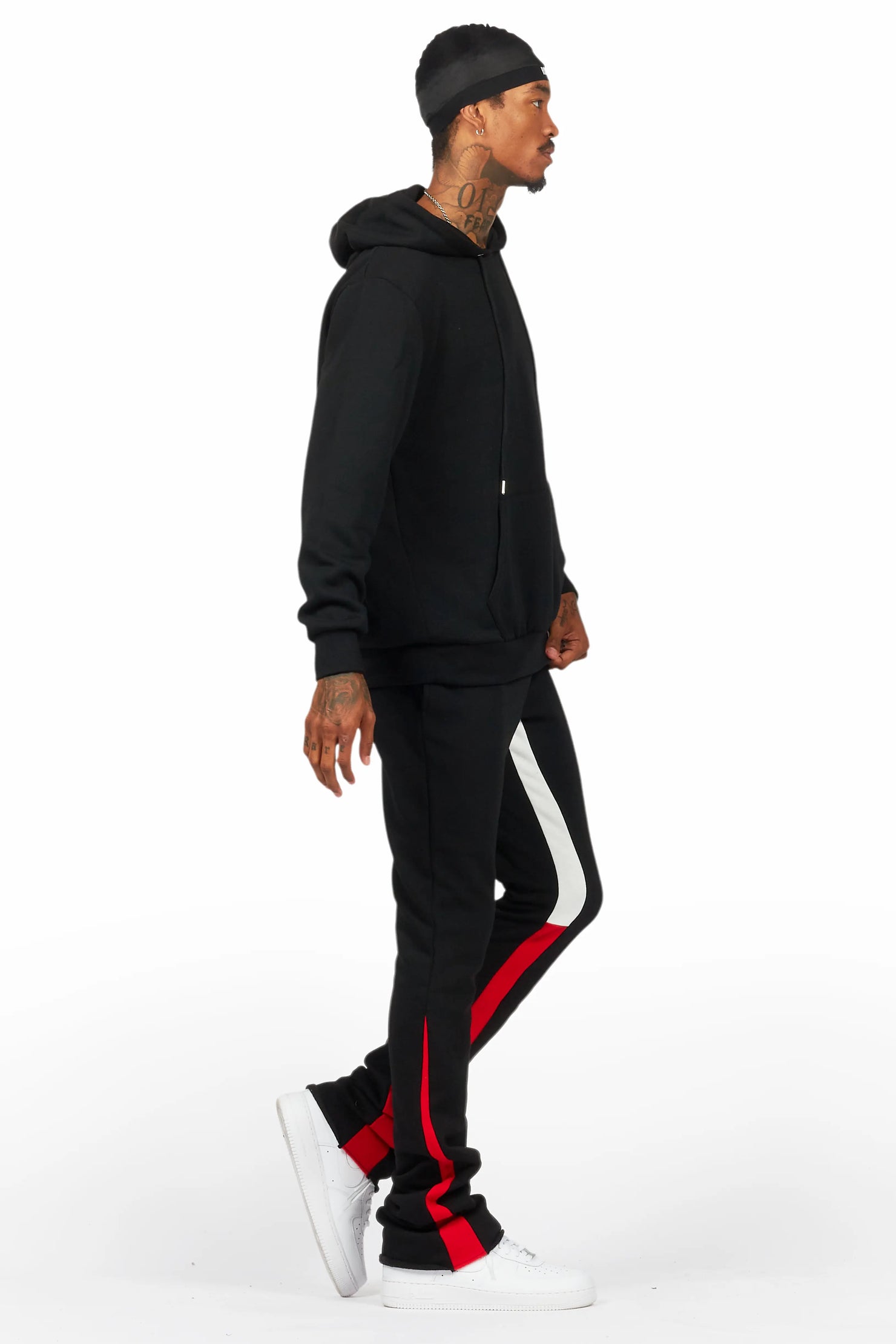 Basic Black/Red Hoodie/Stacked Flare Track Set