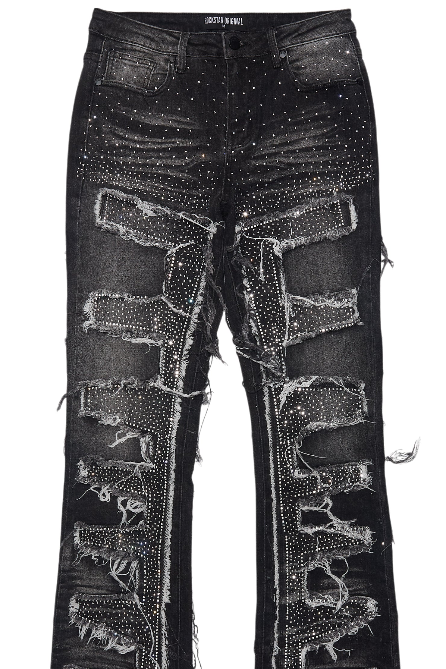 Zariyah Grey Wash Rhinestone Stacked Flare Jean