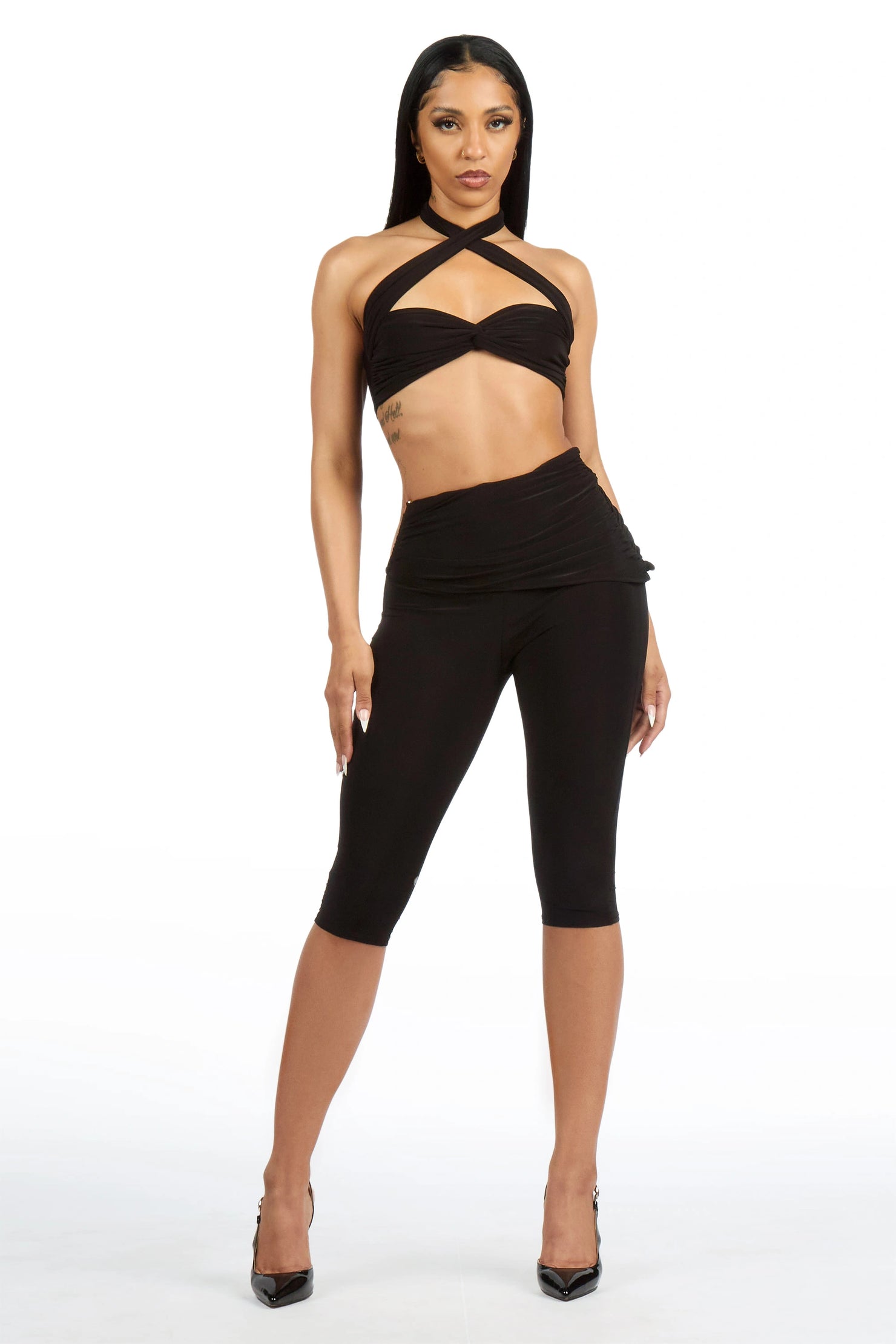 Pedal-Up Black Matching Capri Set