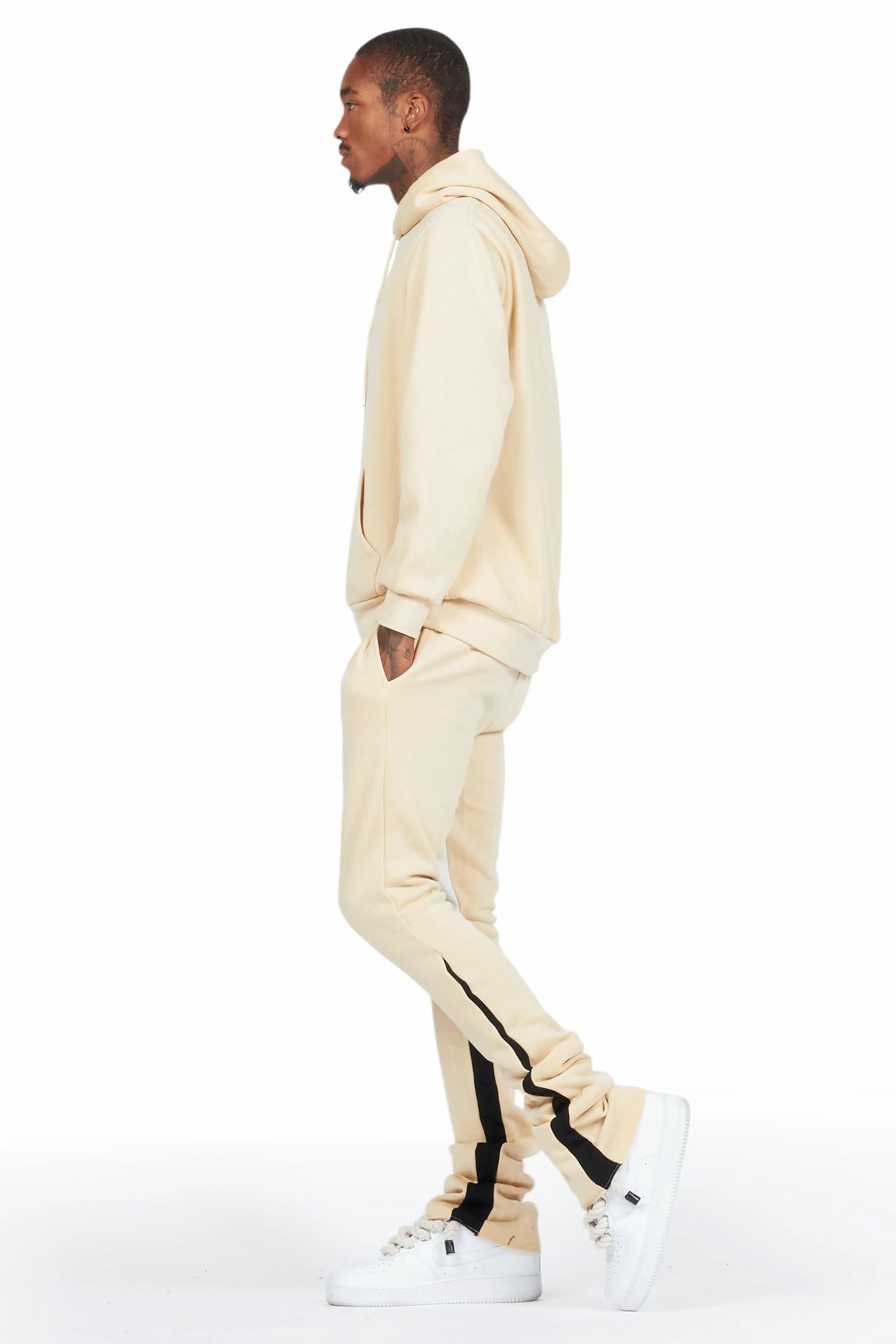 Basic Beige Hoodie/Stacked Flare Track Set