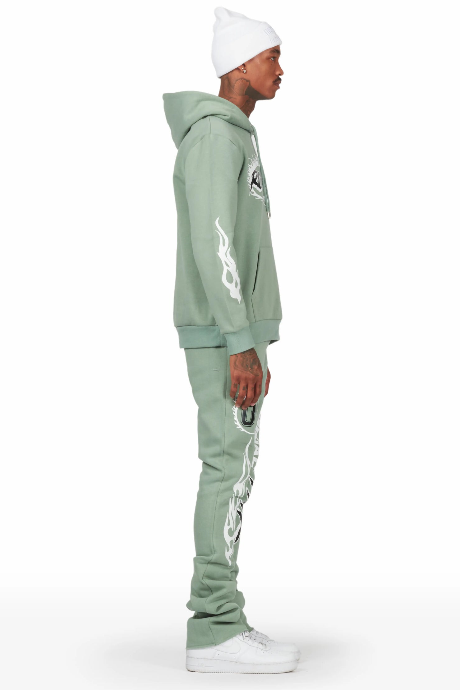 Draven Sage Hoodie/Stacked Flare Track Pant Set