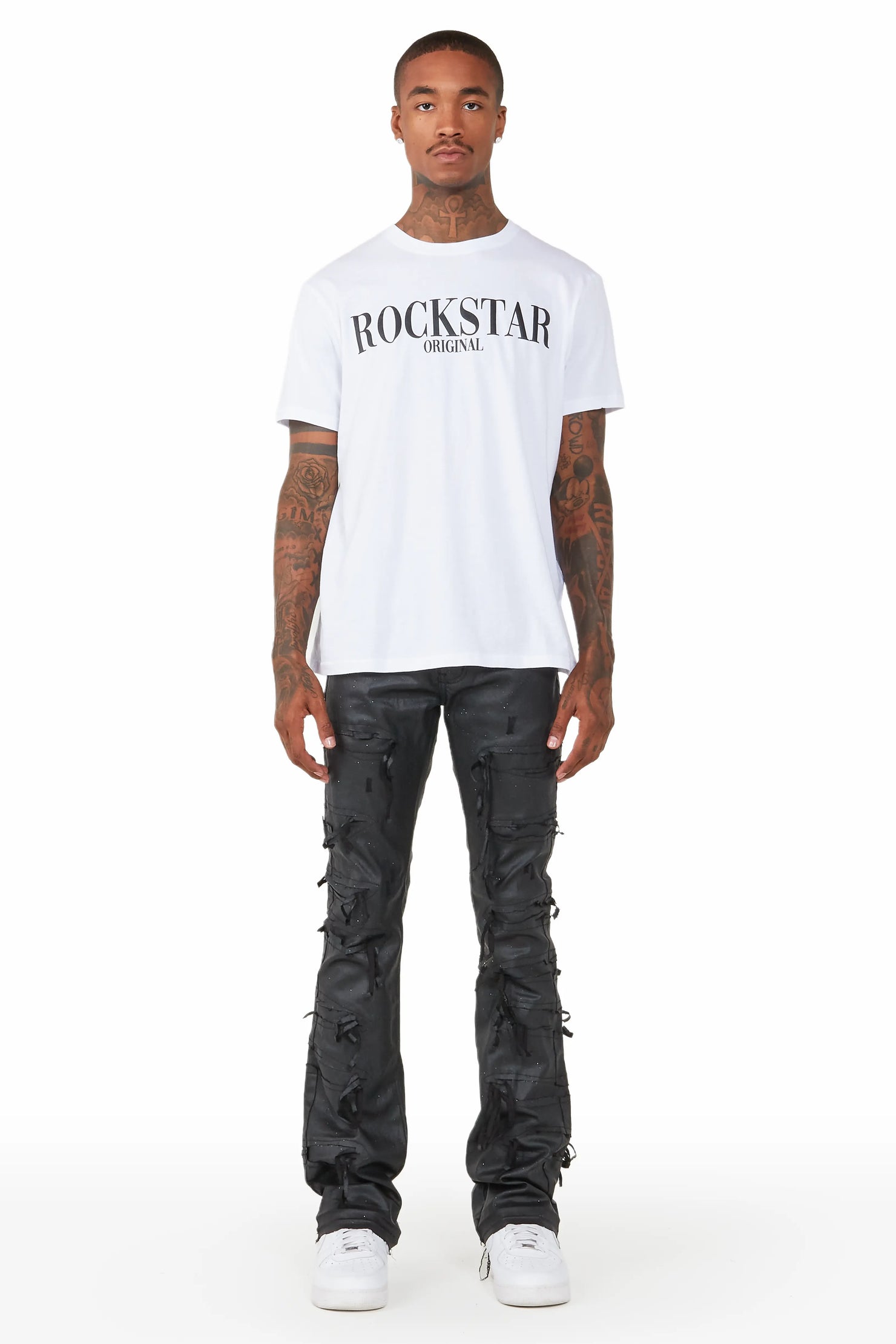 Dalon Black Waxed Stacked Flare Jean