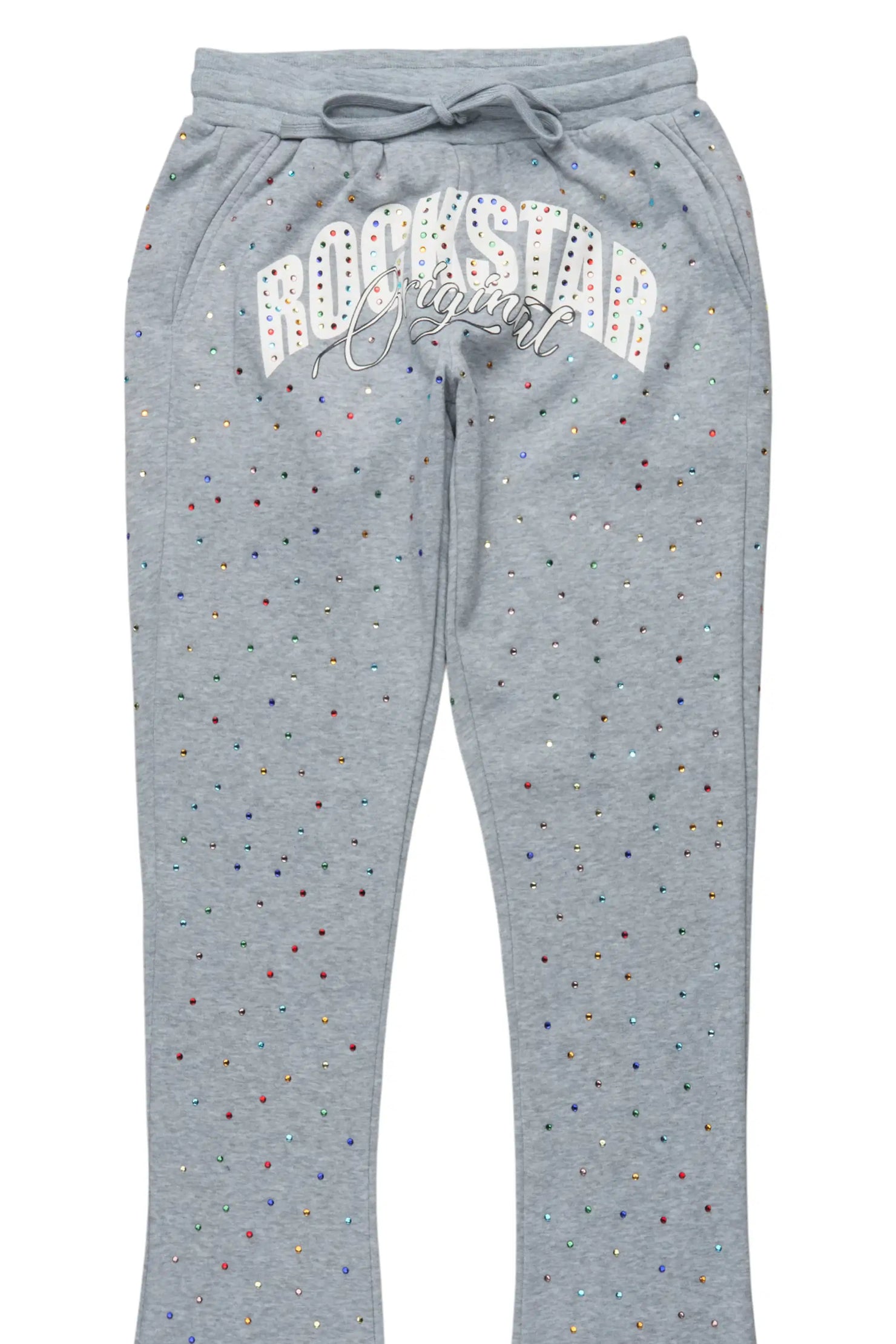 Franchesca Heather Grey Rhinestone Stacked Track Pant