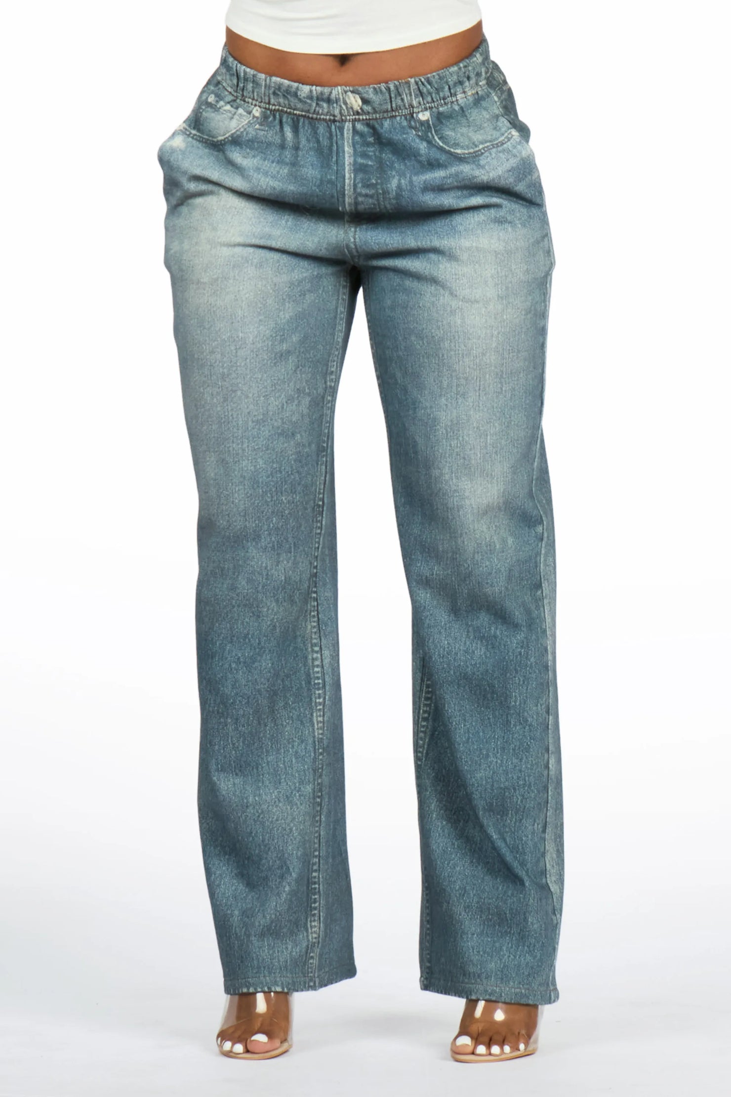Jaleecia Med. Wash Denim Print Stretch Terry Sweatpant Jean