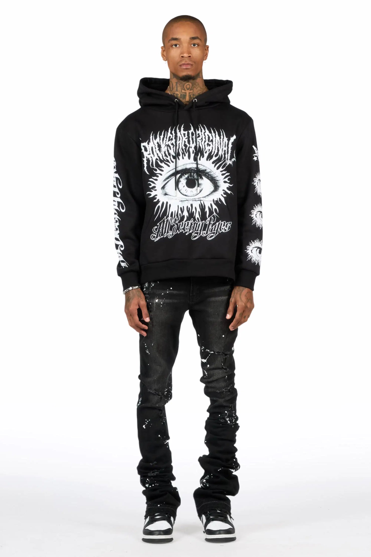 All Seeing Eyes Black/Black Hoodie/Super Stacked Flare Jean Set