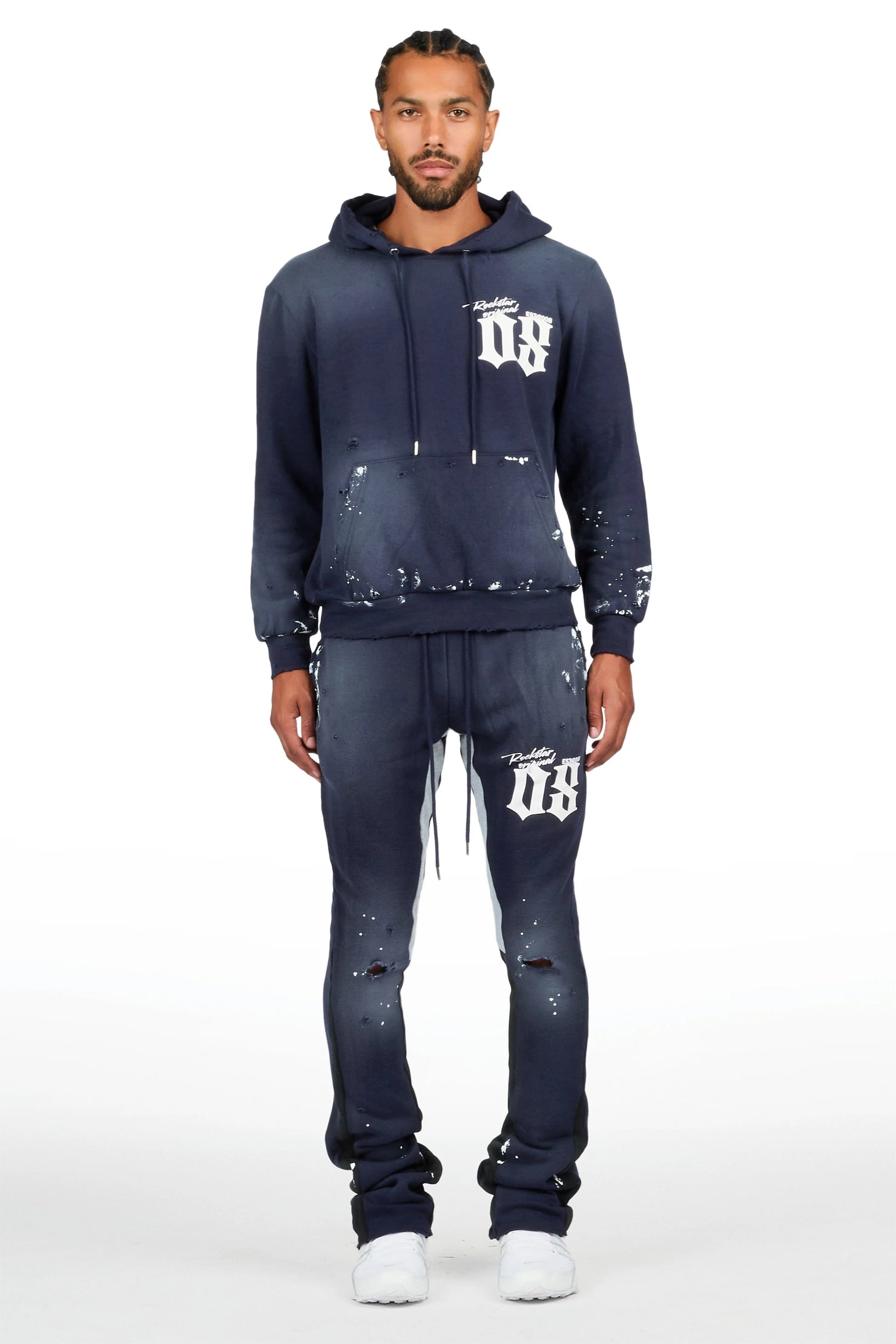 Cipher Navy Hoodie/Stacked Flare Pant Track Set