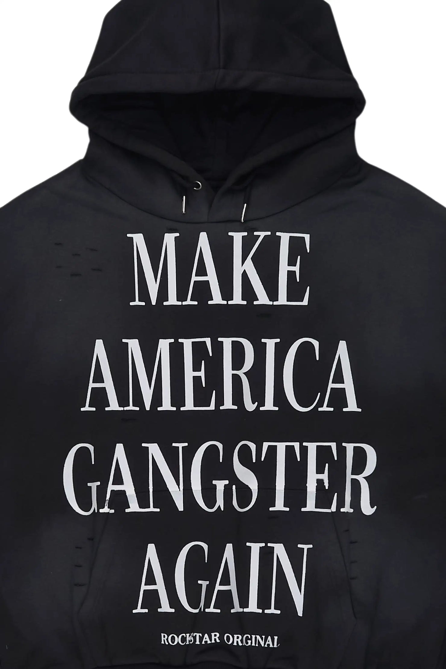 Drako Black Graphic Distressed Relaxed Hoodie