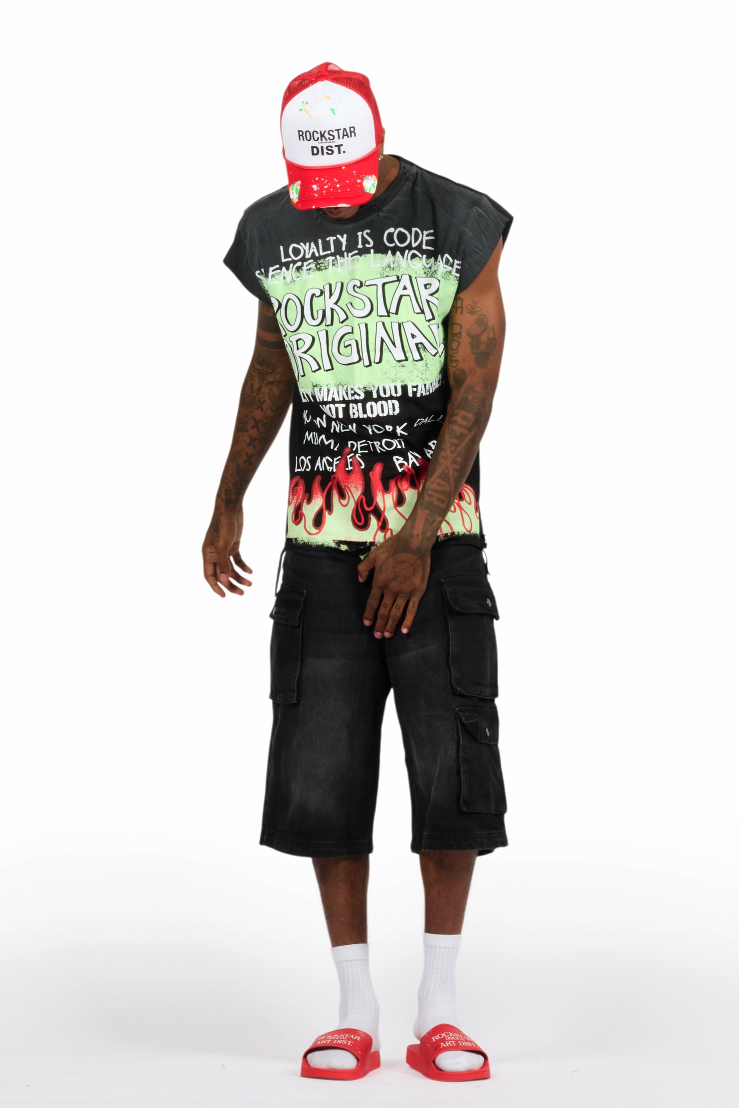 Beno Black Muscle Tee/Denim Jort Set