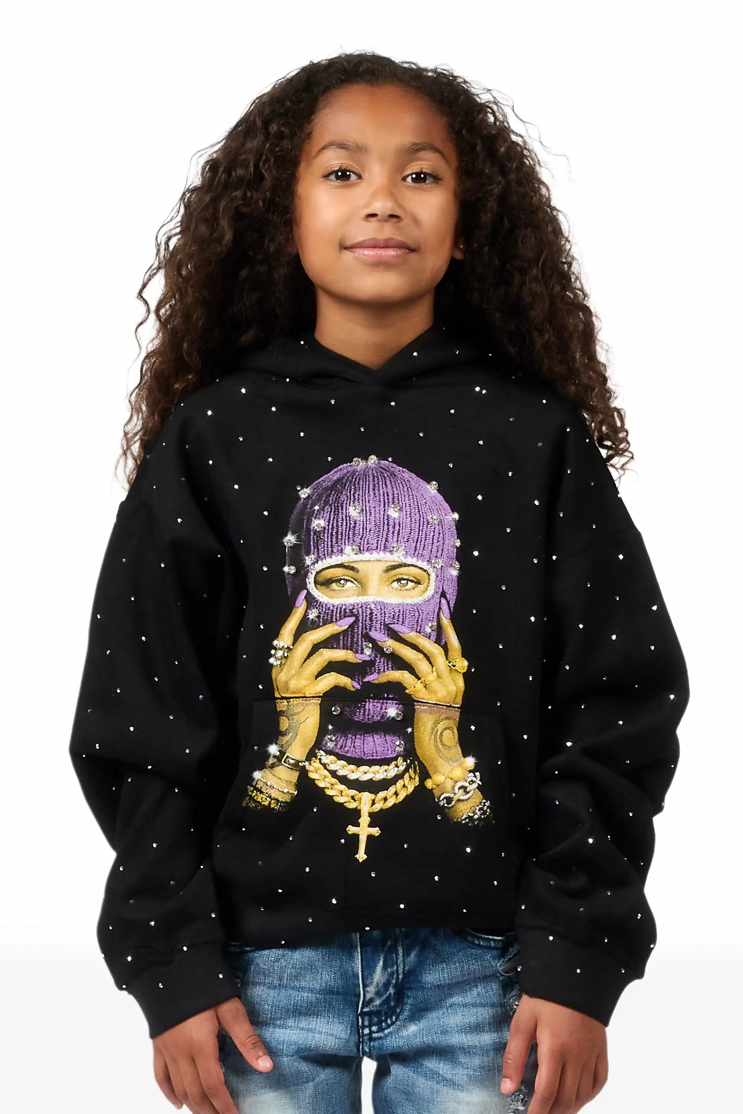Girls Jayla Black Rhinestone Hoodie