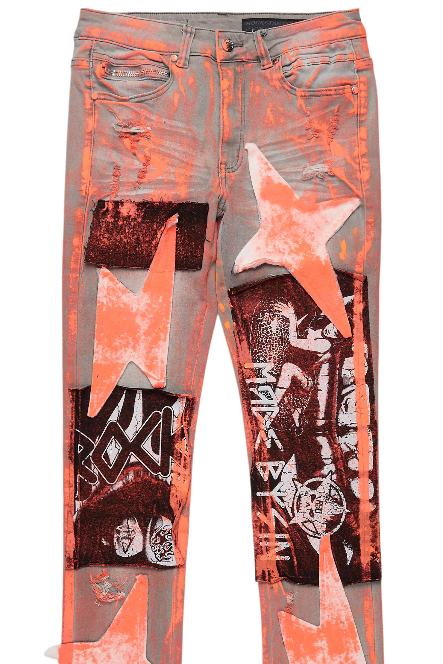 Valko Grey/Orange Roller Paint Stacked Flare Jean
