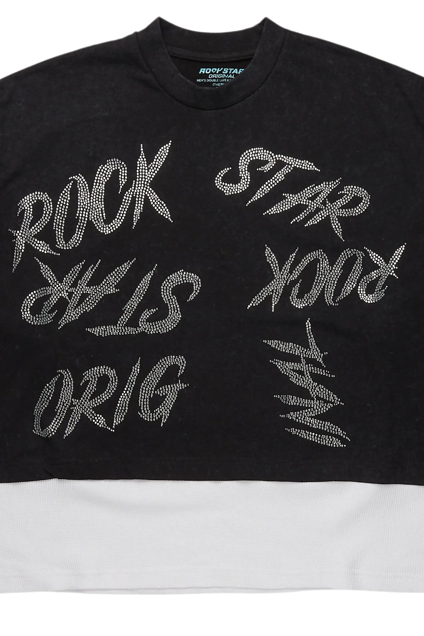 Bence Vintage Black Thermal Double Layer Boxy Crop T-Shirt