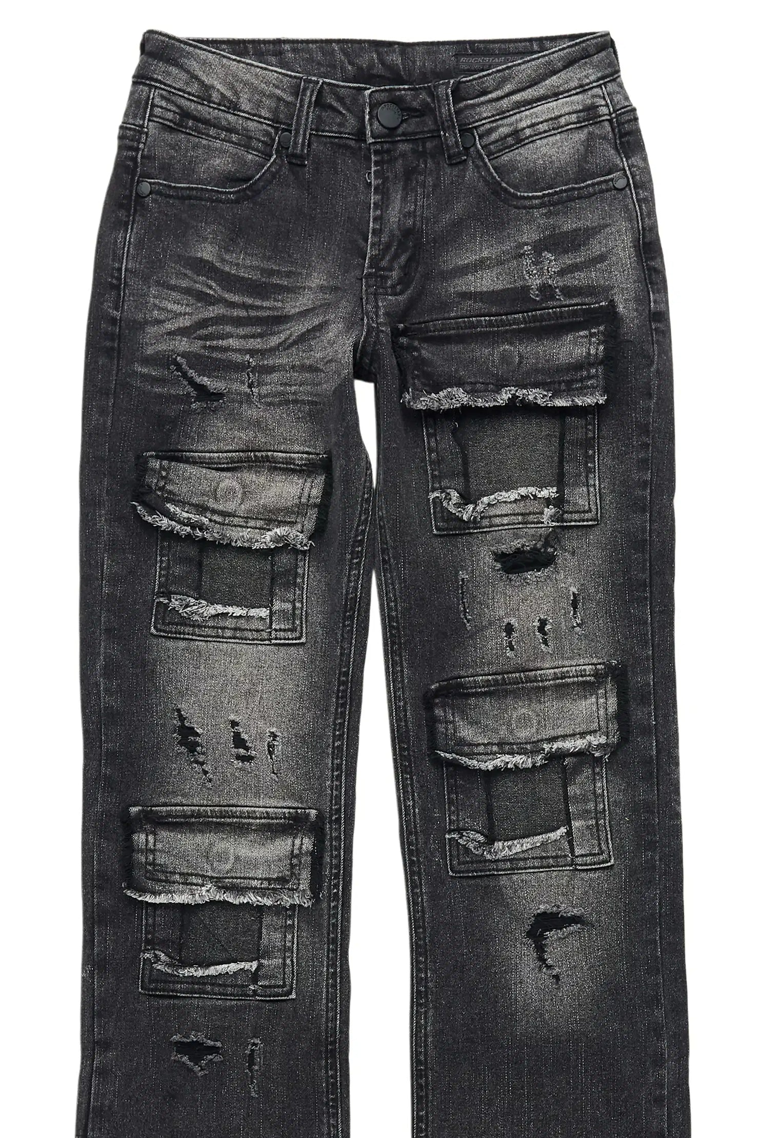 Boys Petrus Black Stacked Flare Jean