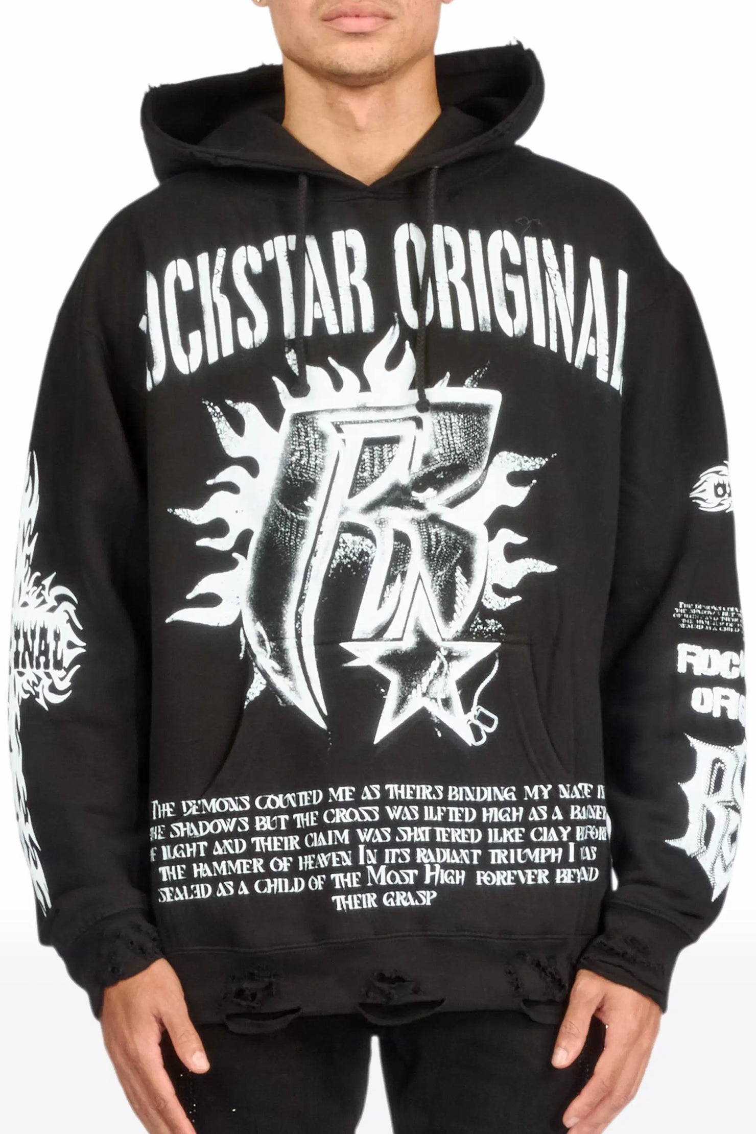 Raxil Black/Multi Distressed Graphic Hoodie