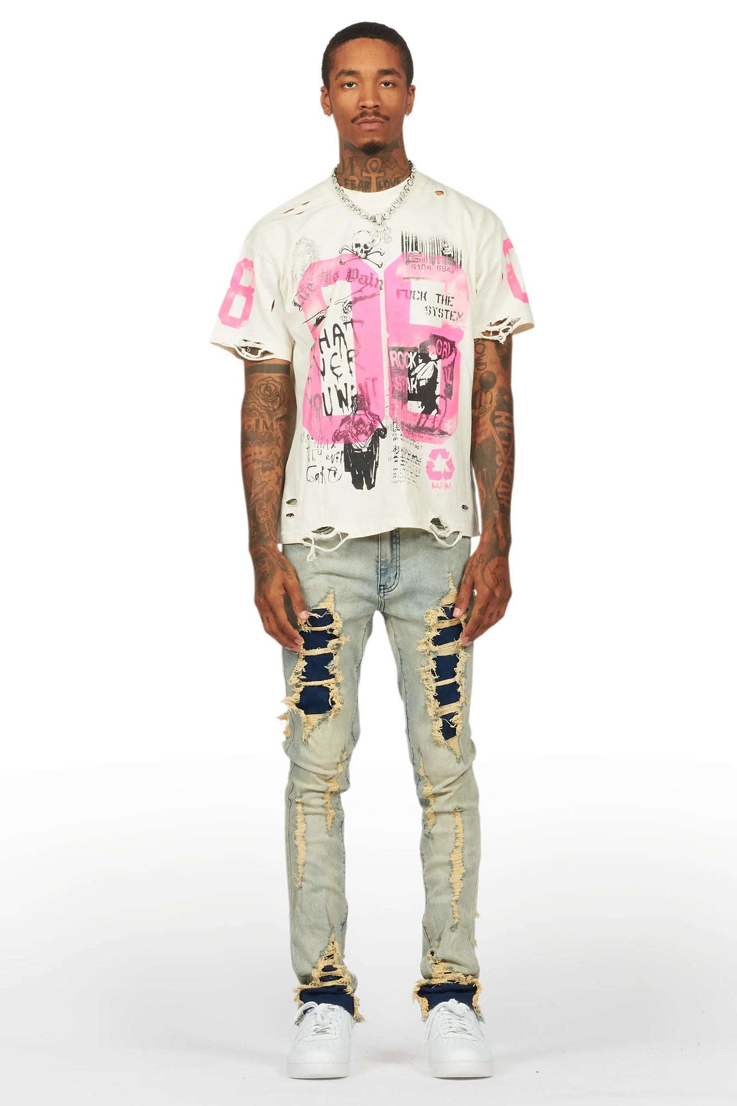 Grill Beige/Pink Graphic Oversized T-Shirt