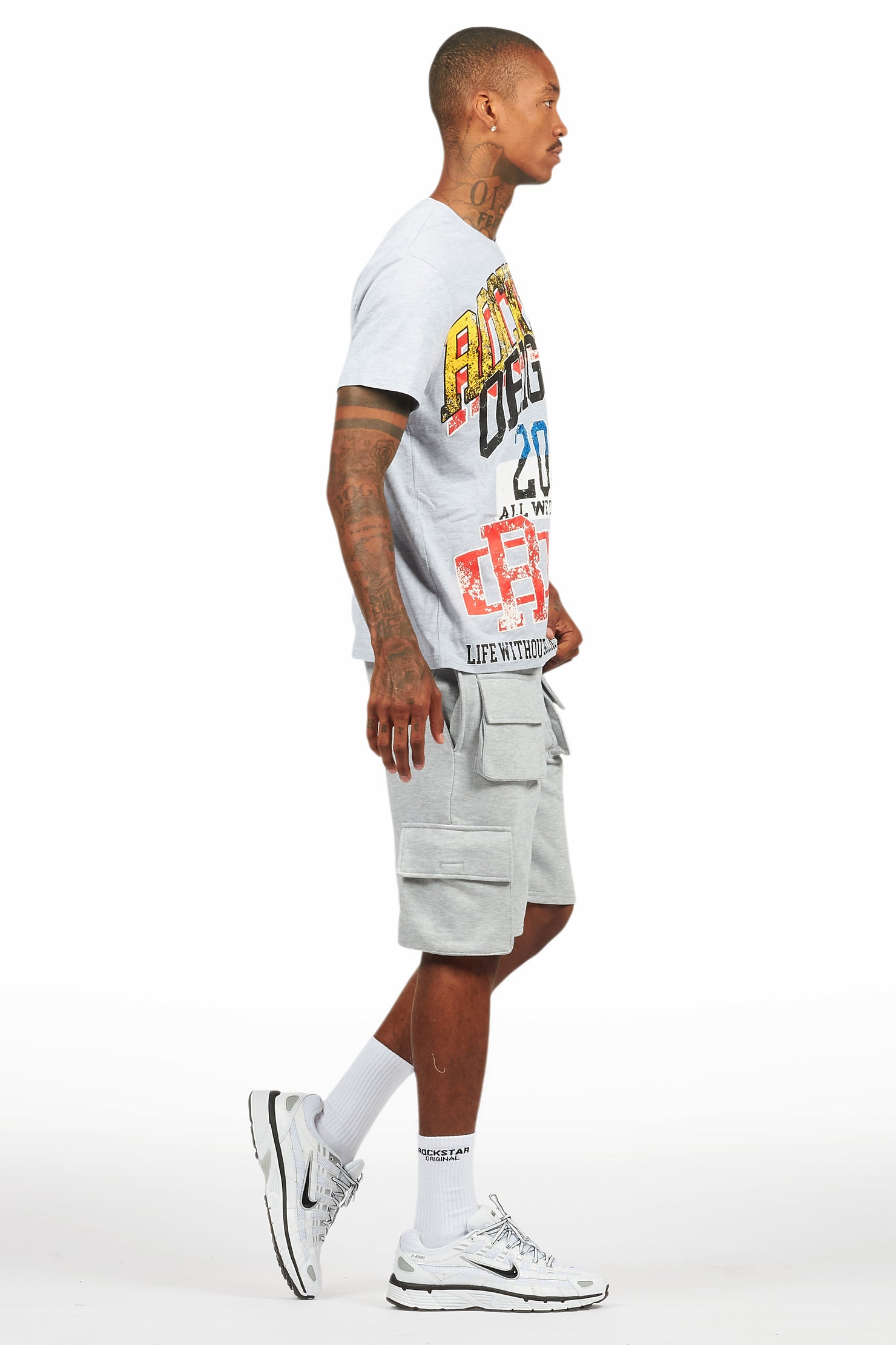 Colorful Race Heather Grey/Black T-Shirt Cargo Shorts Set