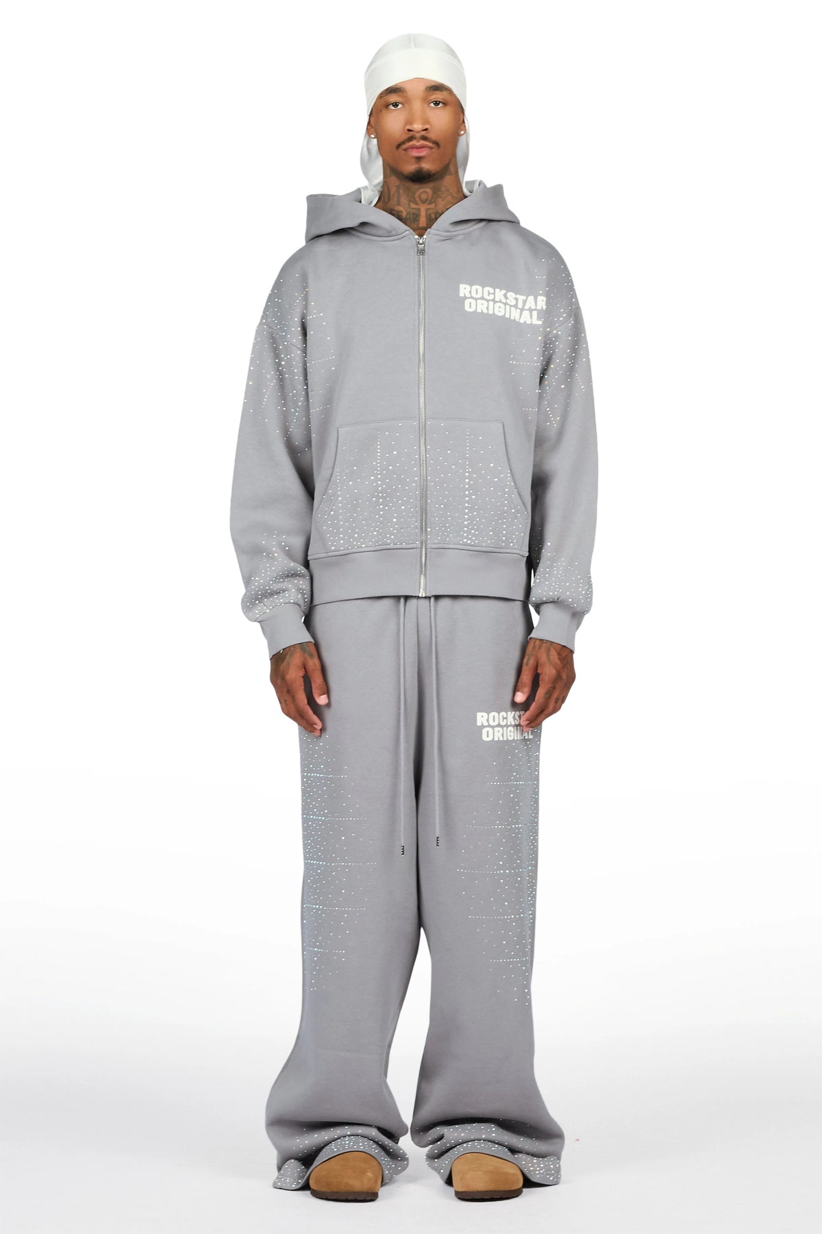 Eoghan Charcoal Rhinestone Hoodie/Baggy Pant Track Set