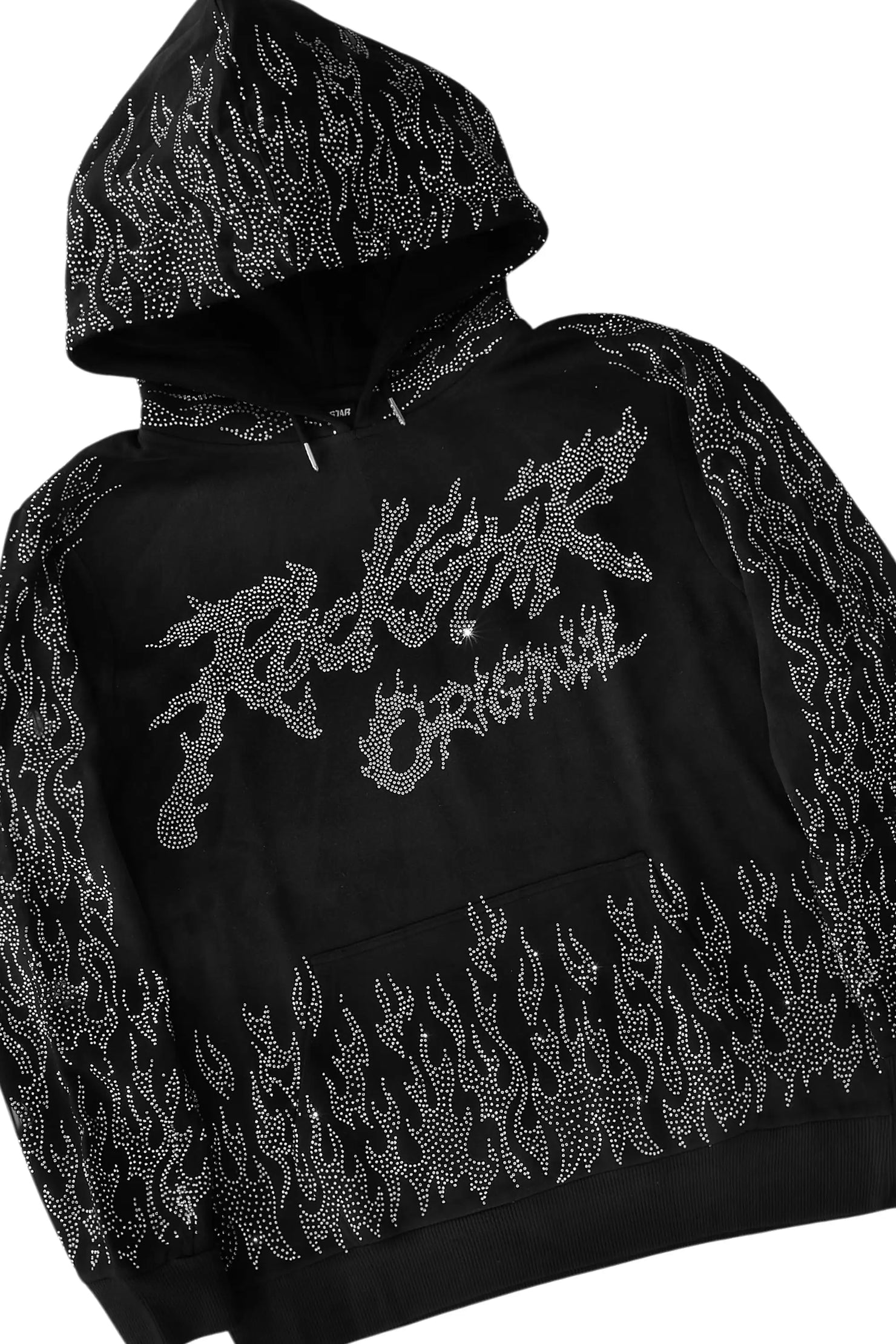 Bubble Black Rhinestone Stacked Flare Hoodie Track Set