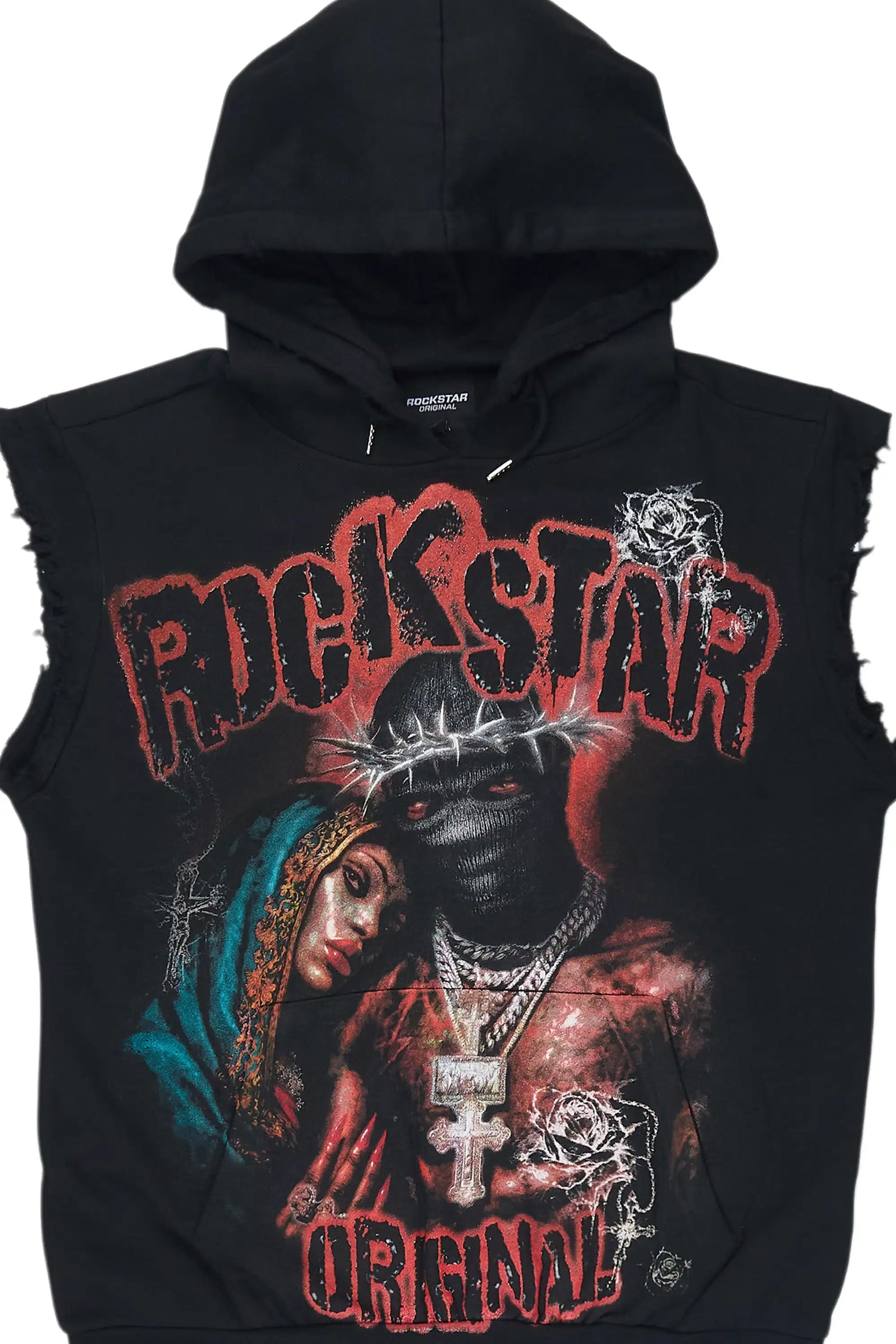 Vontae Black/Red Cut Sleeve Hoodie