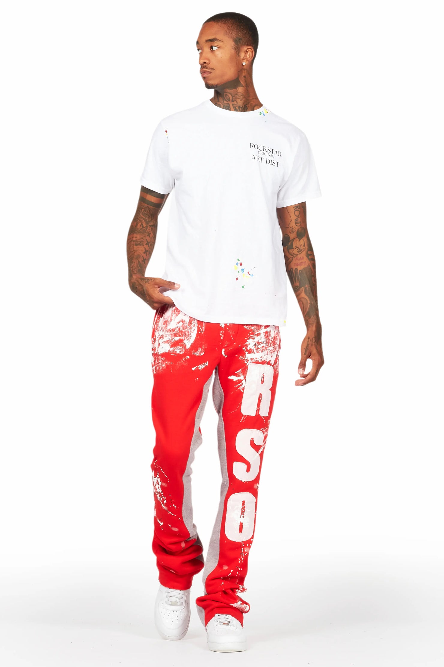 Vassar Red Patchwork Stacked Flare Track Pant