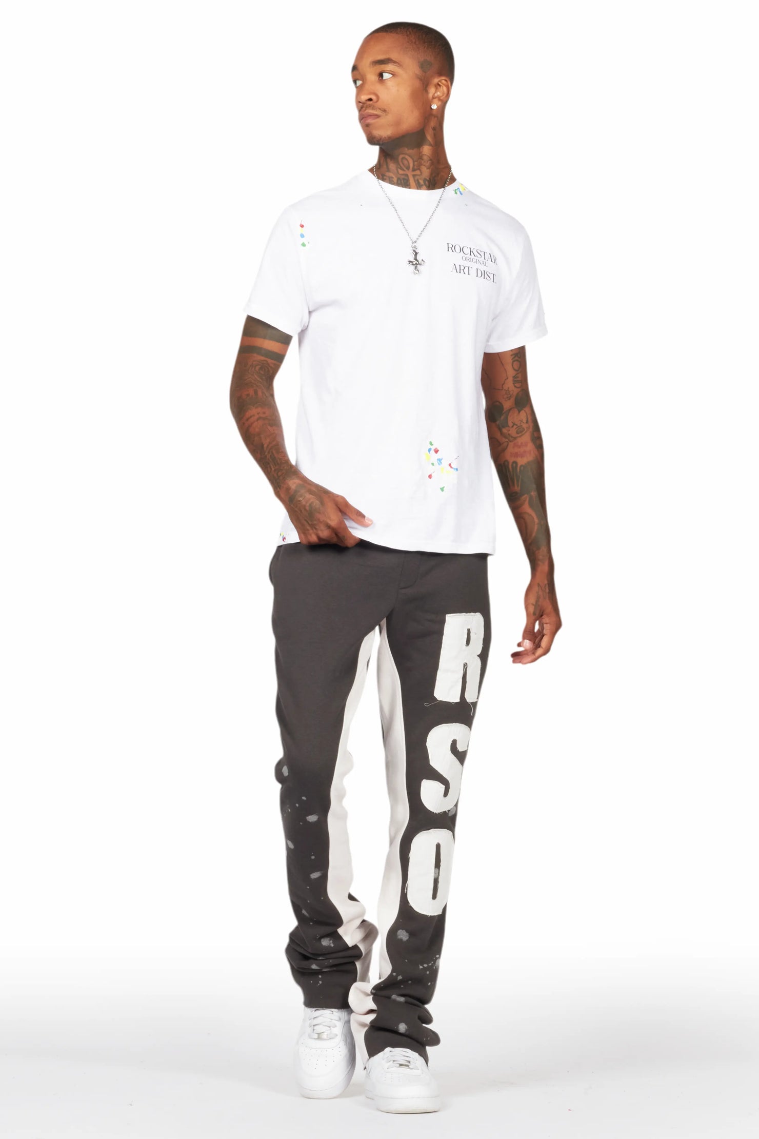 Uko Vintage Grey Patchwork Stacked Flare Track Pant