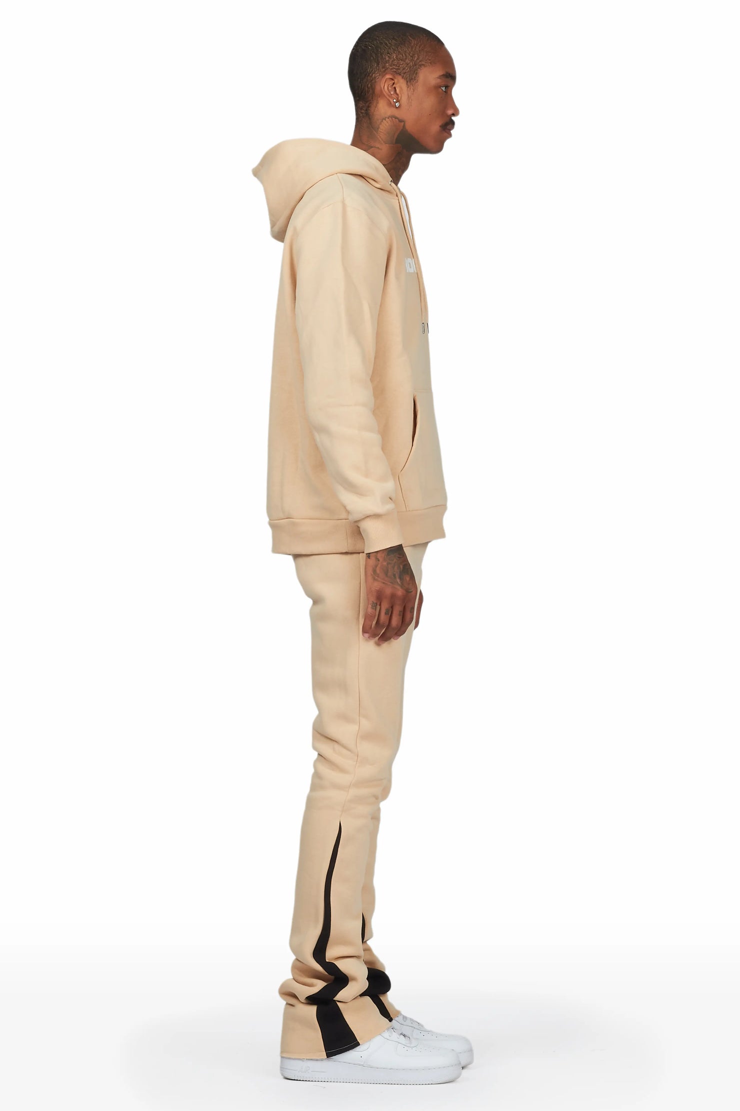 Rory Beige Hoodie Stacked Flare Pant Set
