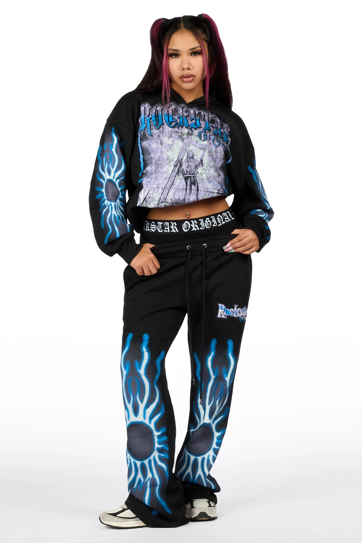 Xandria Black Graphic Baggy Fit Track Set