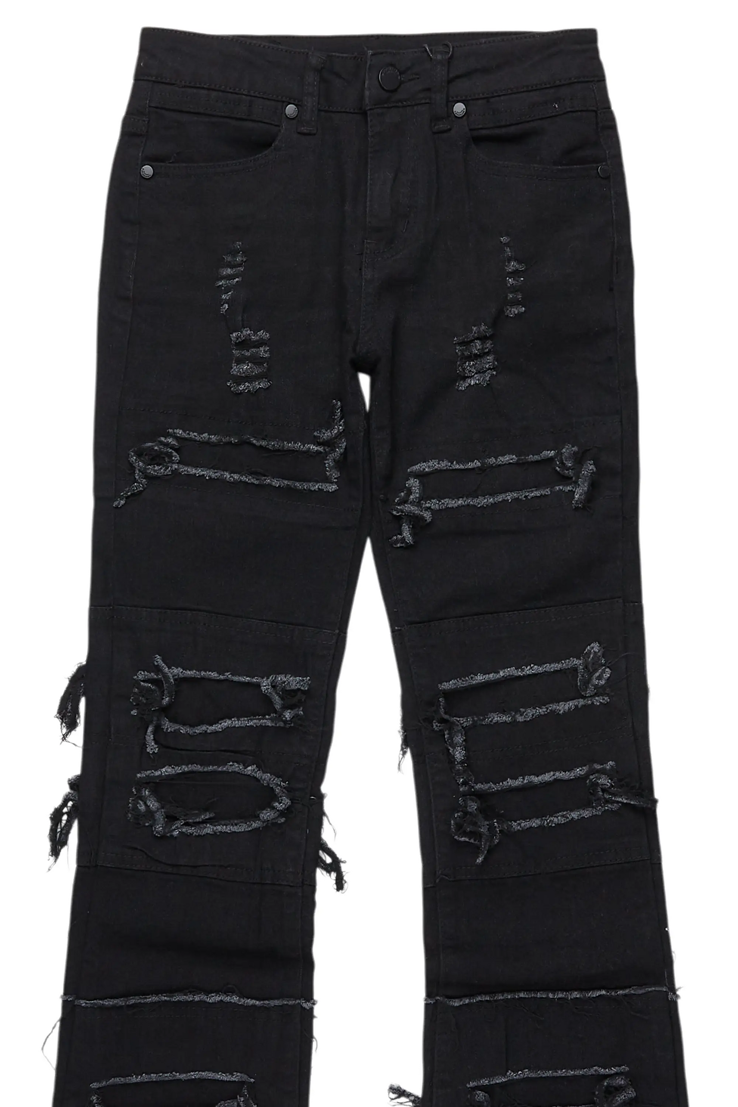 Boys Vasco Jet Black Stacked Flare Jean
