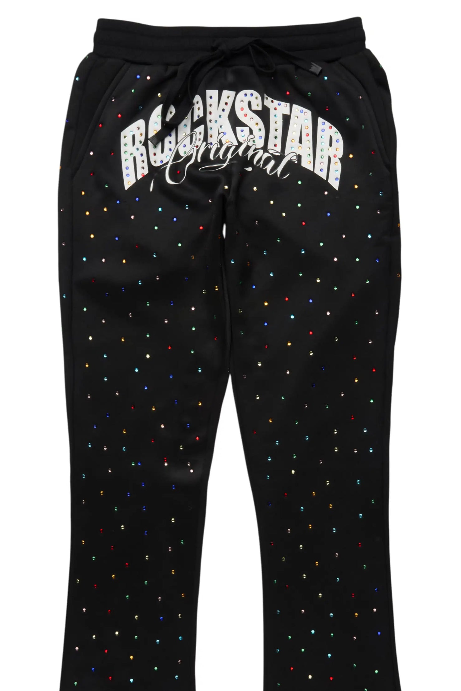 Franchesca Black Rhinestone Stacked Track Pant