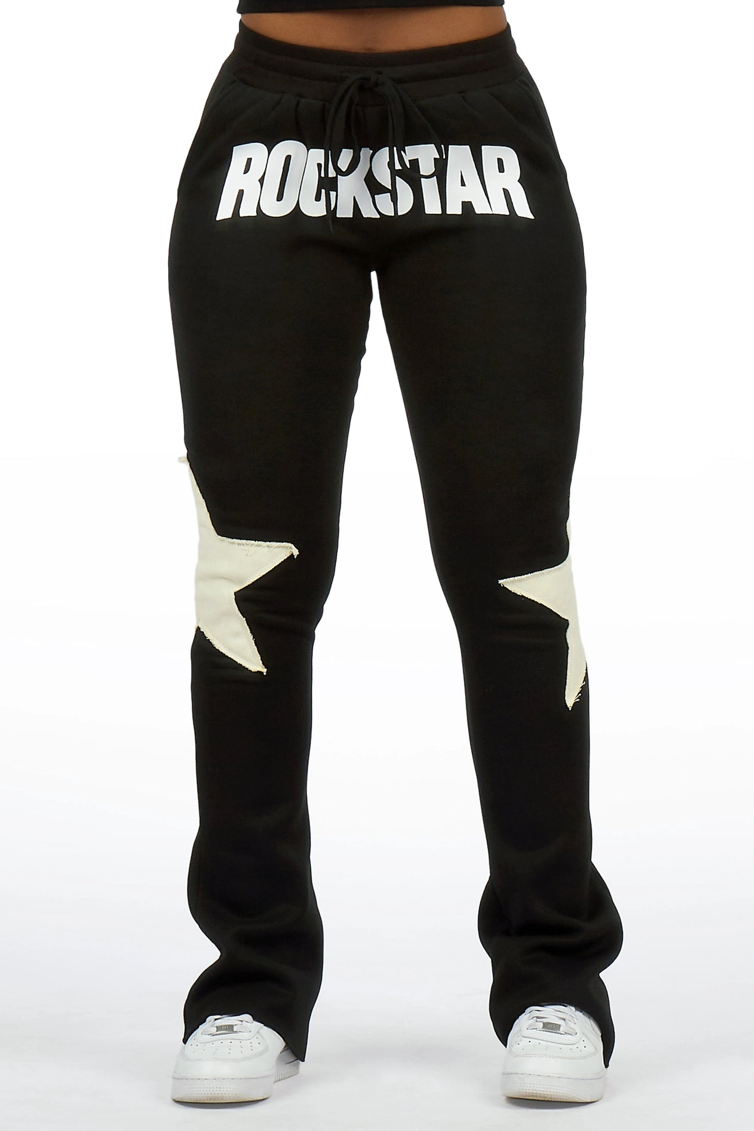 Shanelle Black Patched Stacked Track Pant