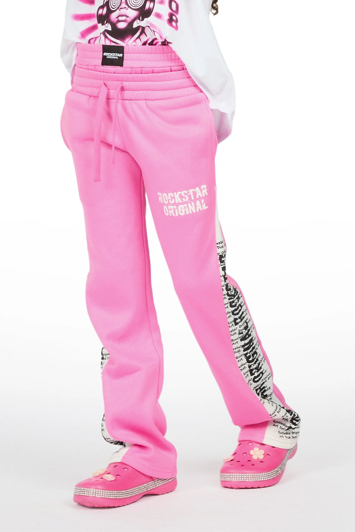 Girls Ajayla Pink Double Waisted Baggy Track Pant