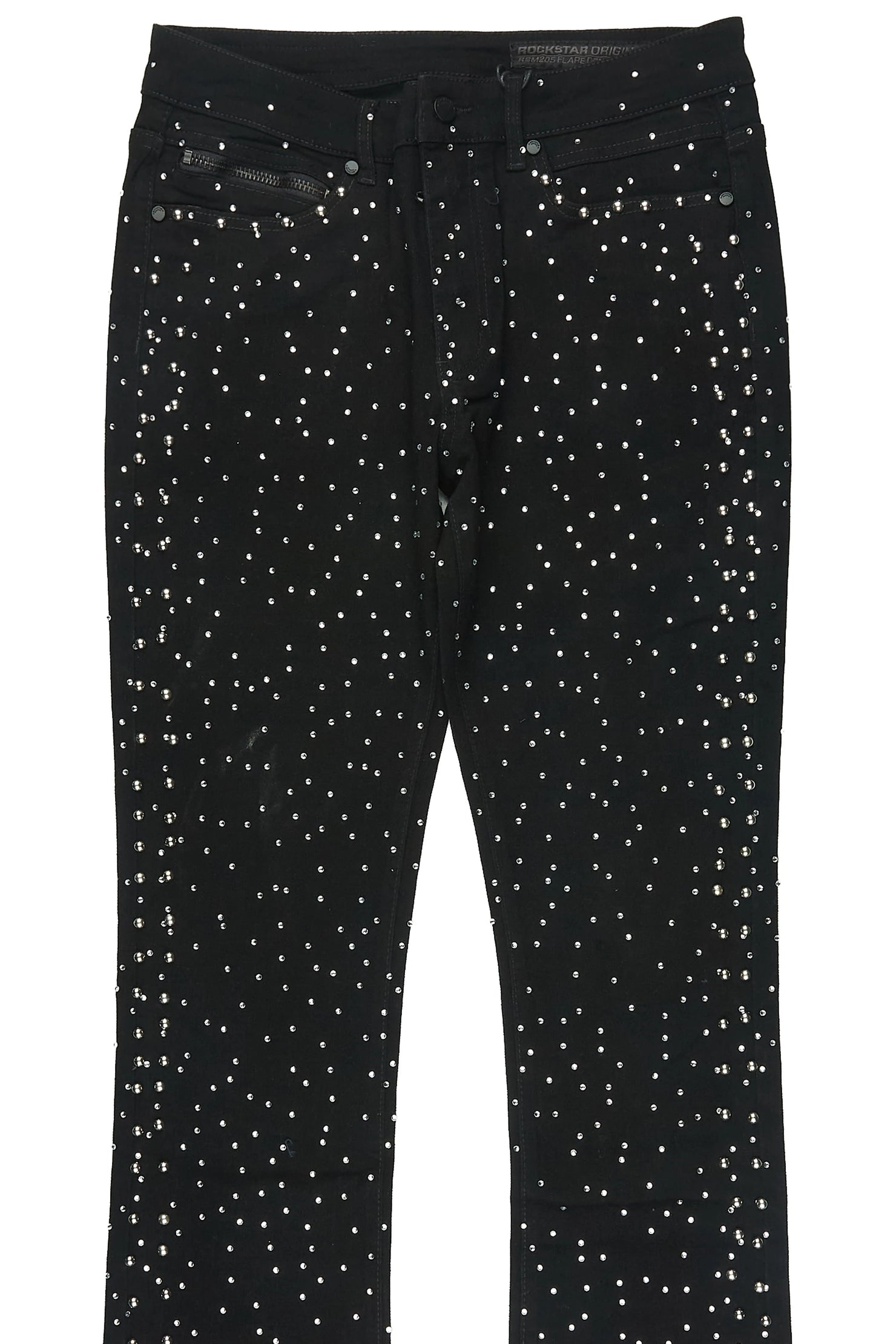 Miller Jet Black Rhinestone Studded Stacked Flare Jean