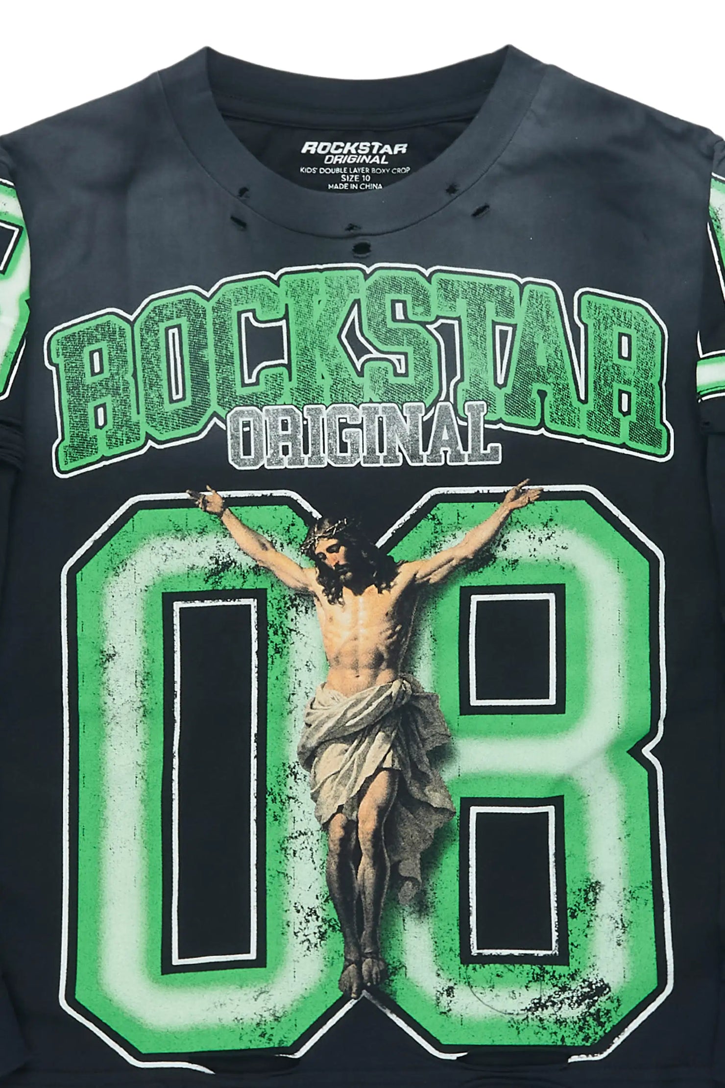 Boys Fields Black/Green Double Layer L/S Graphic T-Shirt