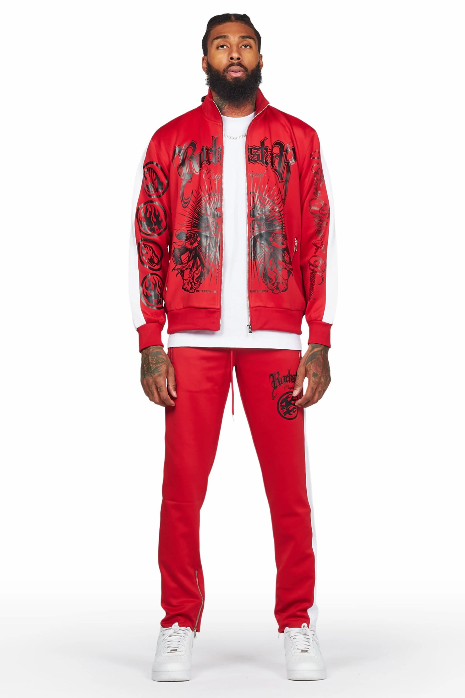 Yarden Red Tricot Slim Fit Track Set