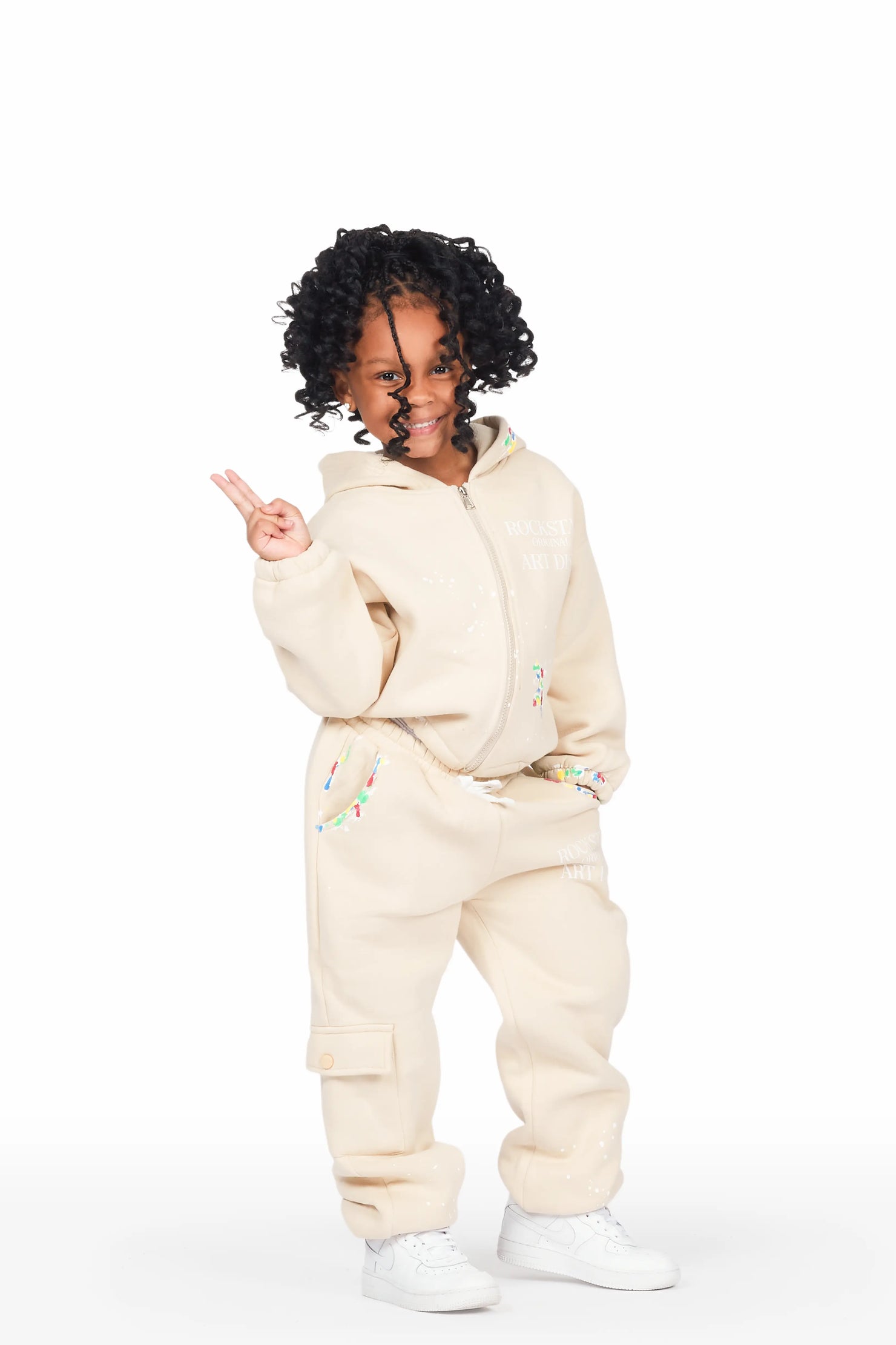 Girls Nevaeh Light Mocha Zip Up Hoodie Pant Set