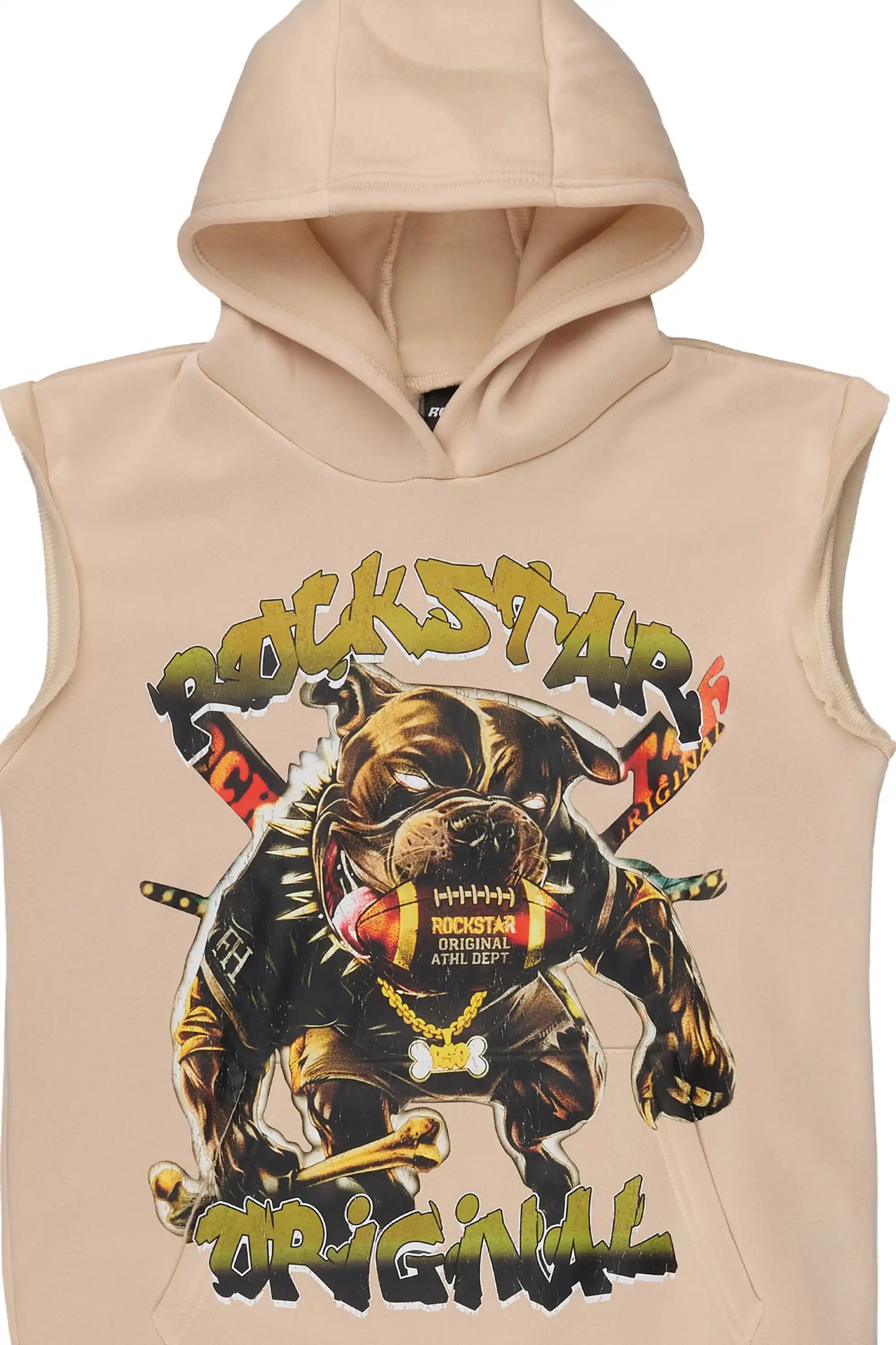 Boys Brayix Beige Cut Sleeve Hoodie
