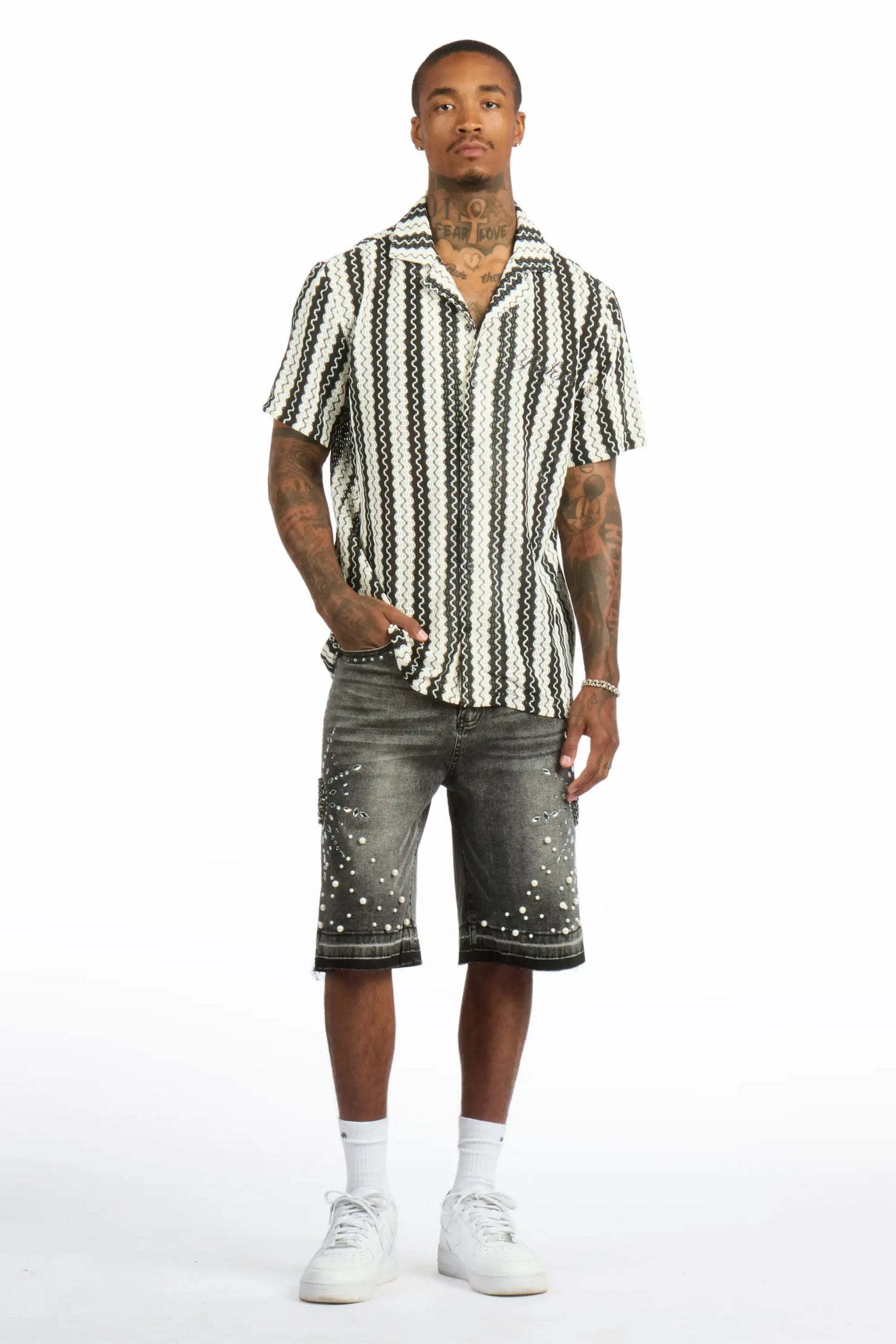 Tryst Black Rhinestone Denim Short
