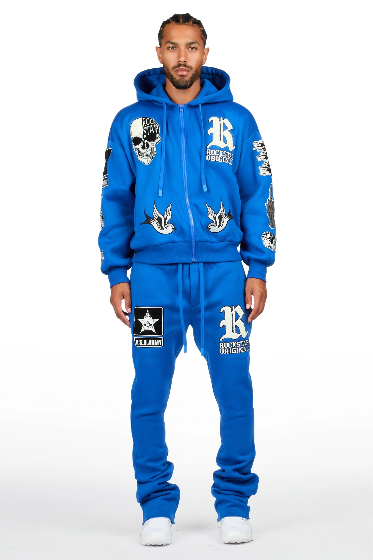 Vidar Royal Zip Up Hoodie Stacked Track Set