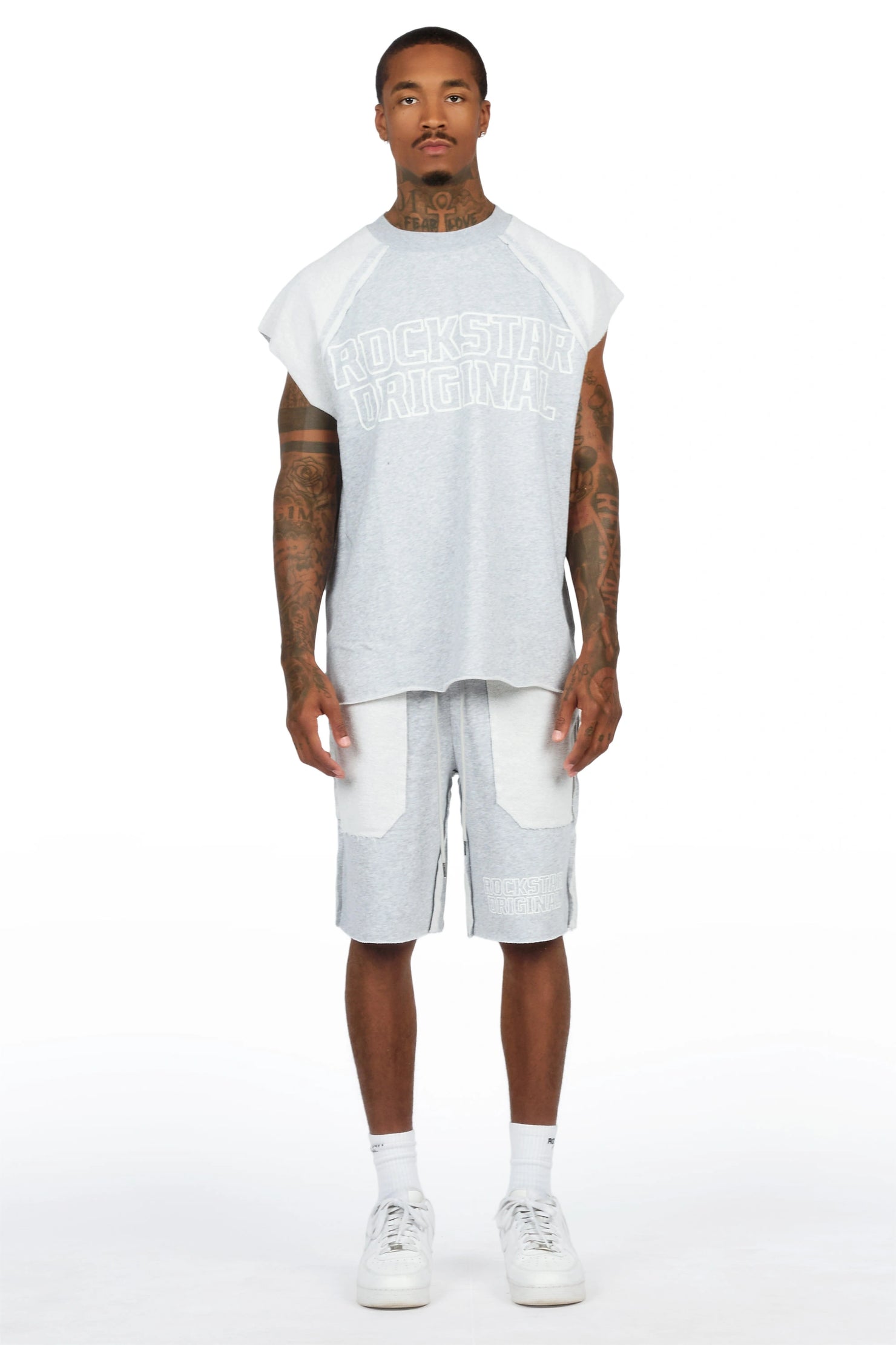 Essential Heather Grey Cut Sleeve T-Shirt/Short Set