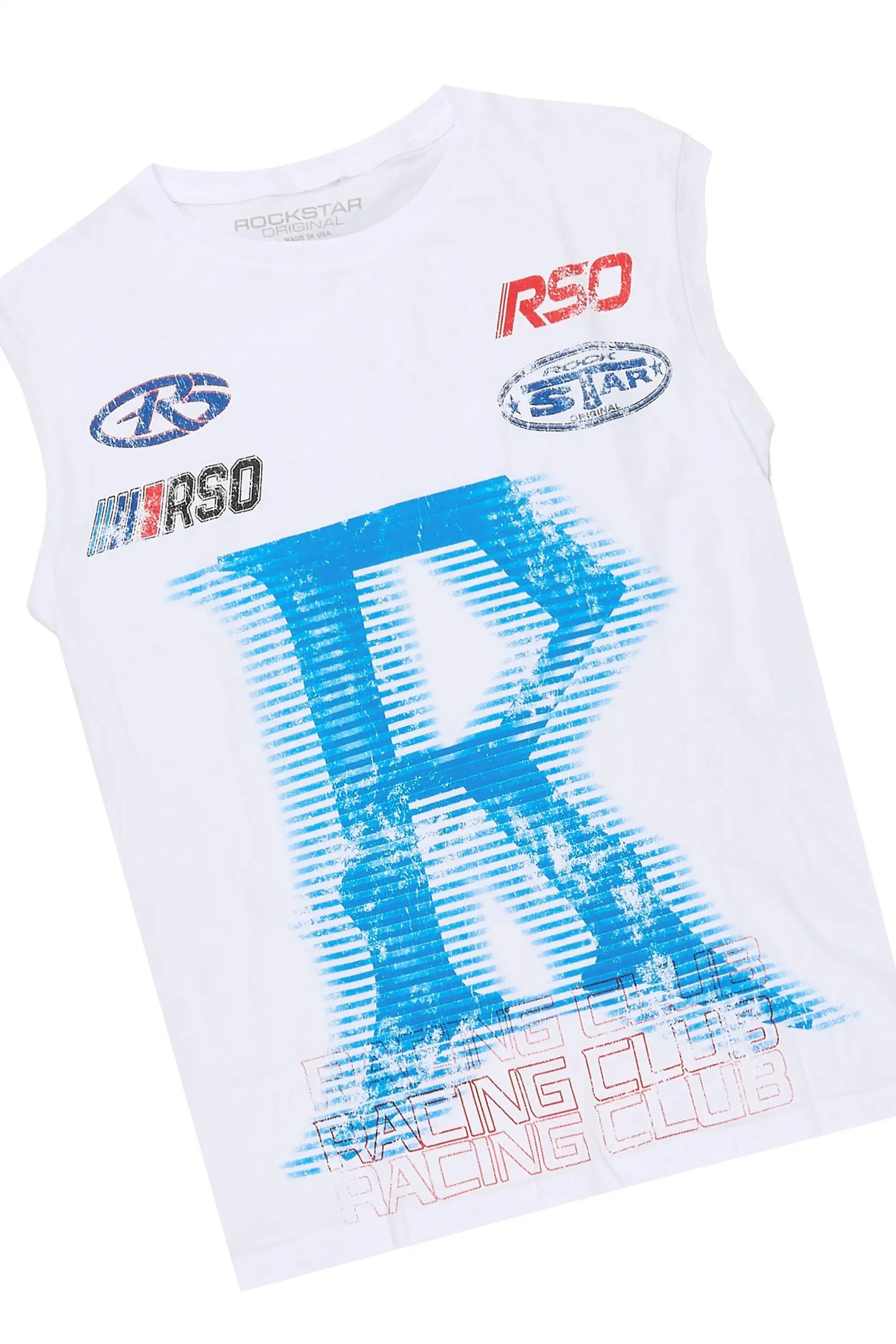 Boys Damarion White/Royal Cut Off T-Shirt Stacked Jean Set (ADDING PAINT)