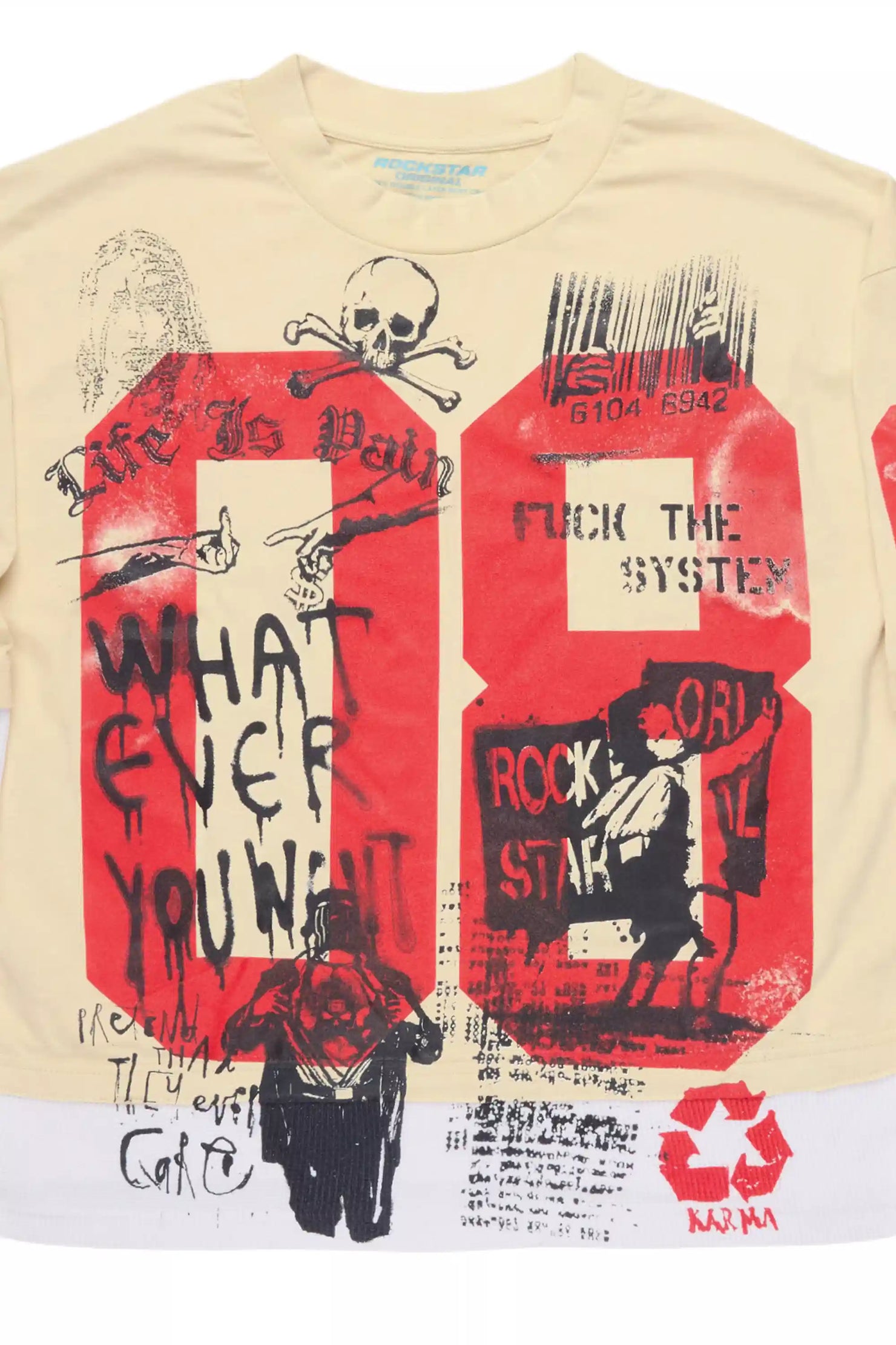 Grill Beige/Red Boxy Crop Double Layer Tee