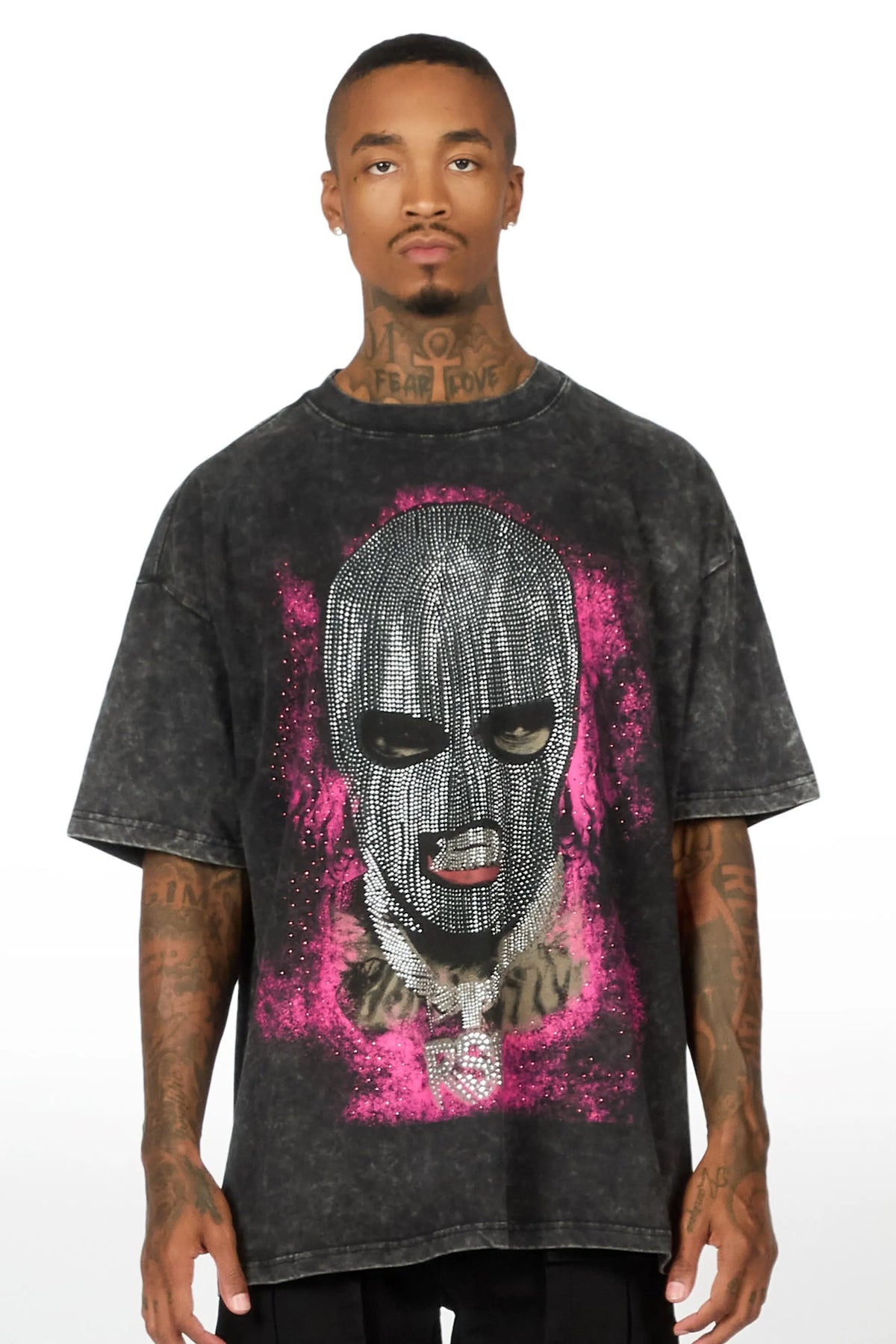 Tyvion Black Rhinestone Oversized Graphic T-Shirt