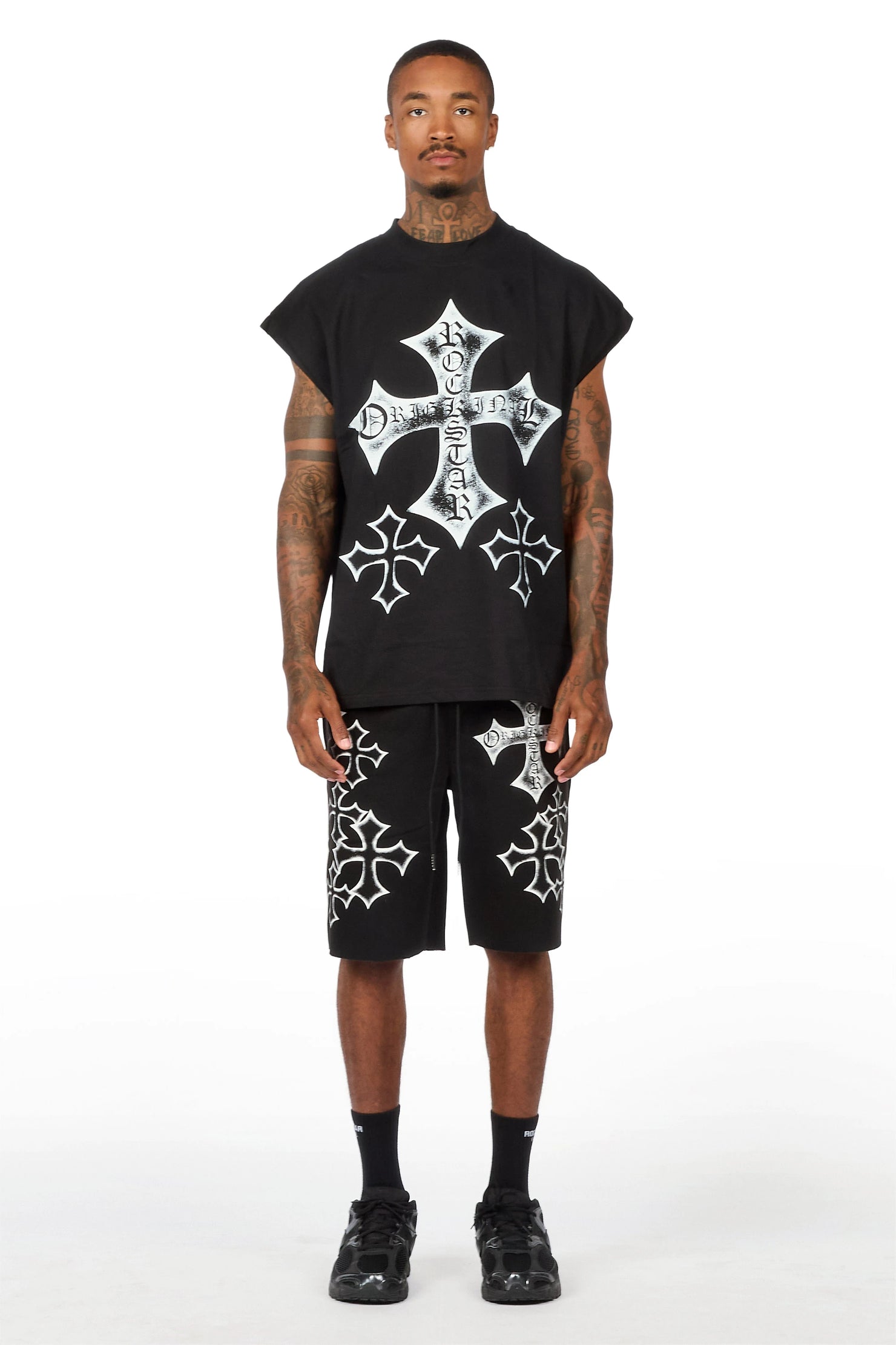 Marizon Black Cut Sleeve T-Shirt/Short Set