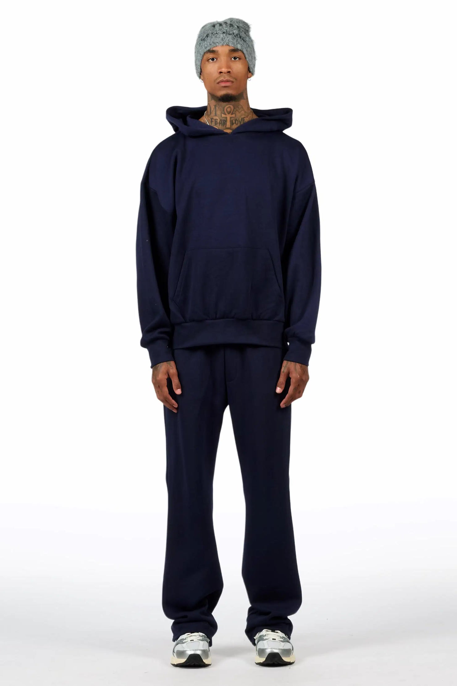 Basic Navy Hoodie Relaxed Track Set