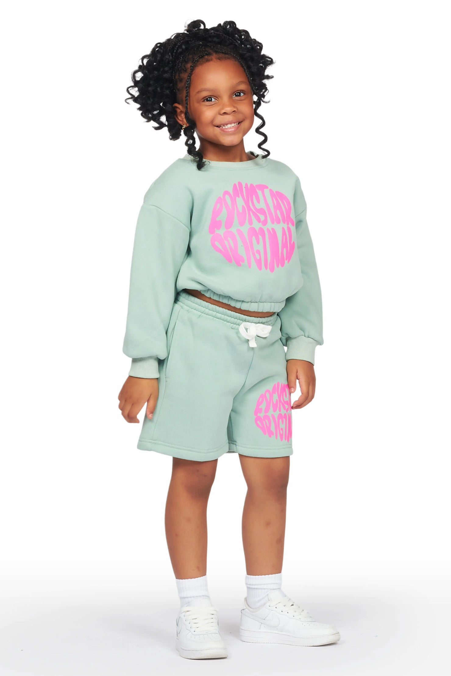 Girls Beena Sage Crop Top Short Set