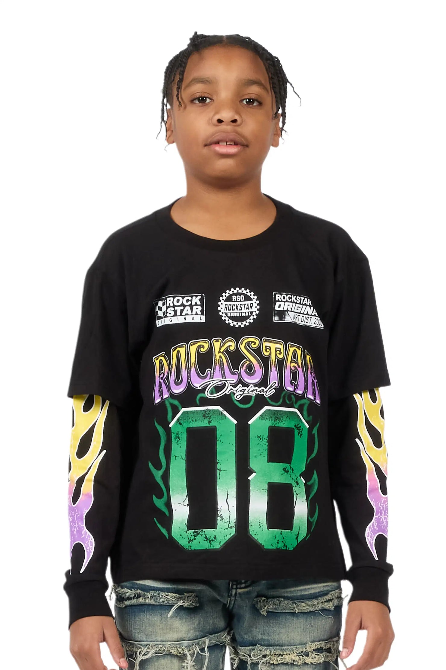 Boys Quito Black Double Layer L/S Graphic T-Shirt