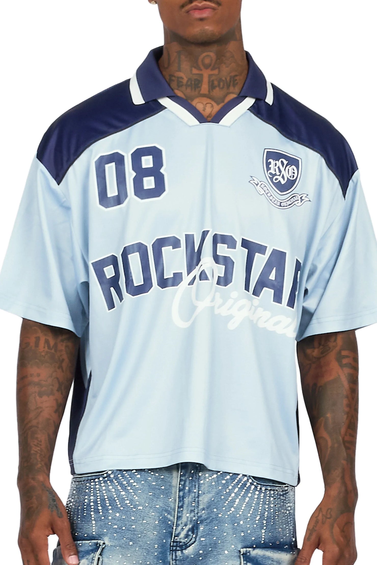 Roche Light Blue World Soccer Inspired Graphic Jersey